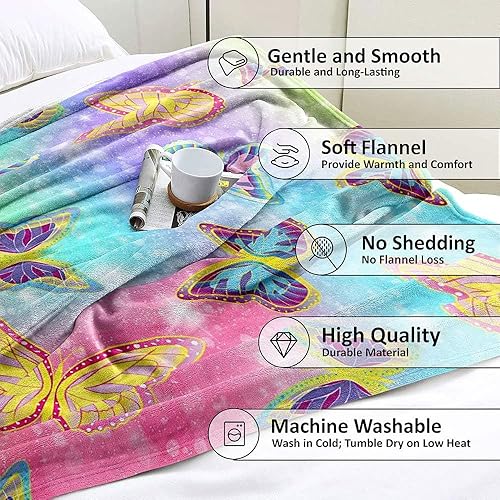 Miniatura 6 de LUVIVIHOME Manta colorida de mariposa, mariposas arcoíris, para bebé, acogedora, cálida, suave, ligera, mullida para sofá, regalos de mariposas para