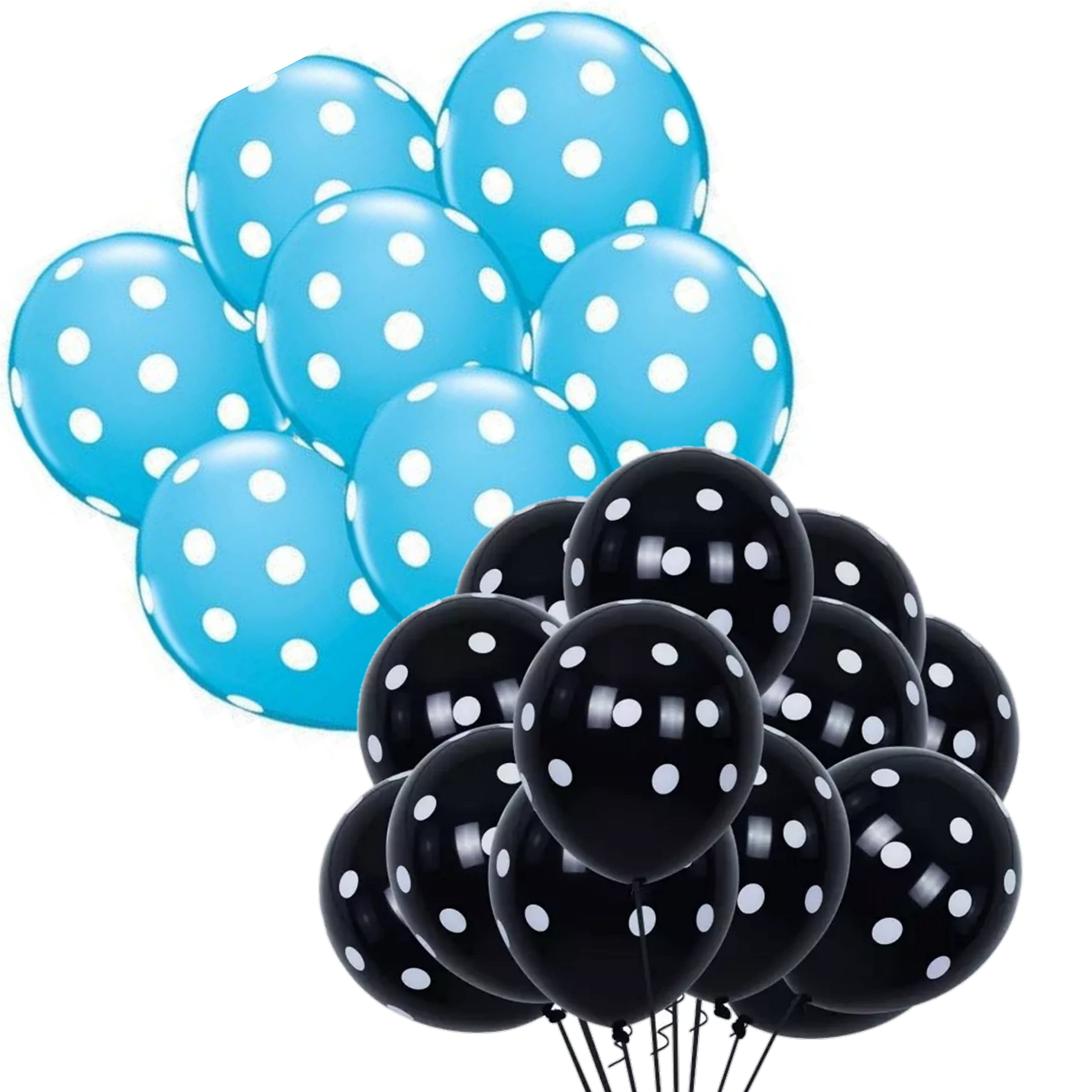 DUL DULDUL DUL Combo of Black /Sky Blue Polka dot balloons for birthday decoration 30 Pcs -Polka dot balloons pack of 15 pcs Black 15 pcs Sky Blue color for Birthday/Decoration/Party,Engagement,Baby Shower Decoration/Theme Party Balloon (BLACK+SKY BLUE POLKA, 30)