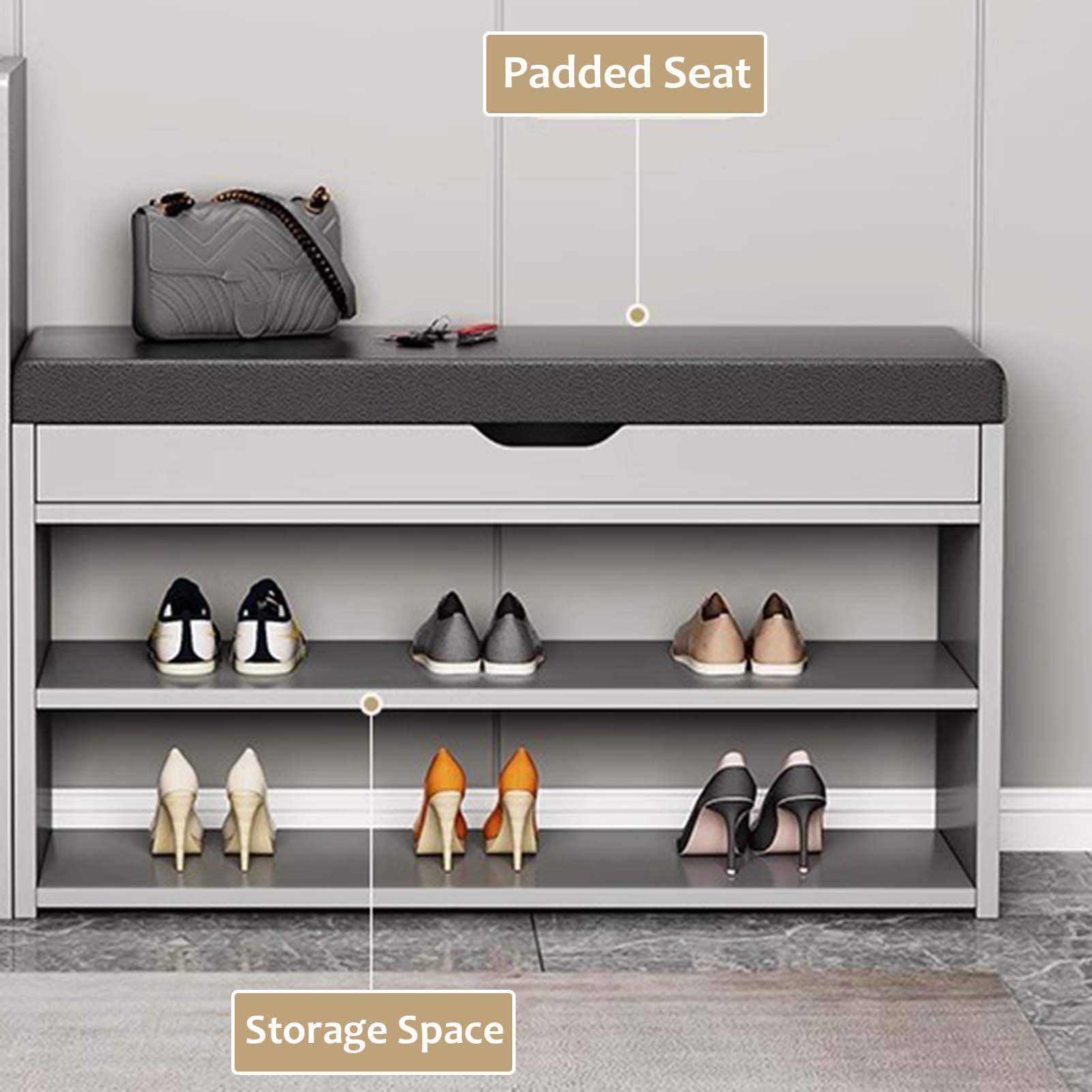 Giantex Shoe Bench With Storage – Entryway Bench With Flip Top, 2 Cabinets, Shoe Rack & Padded Seat, 39.5"L