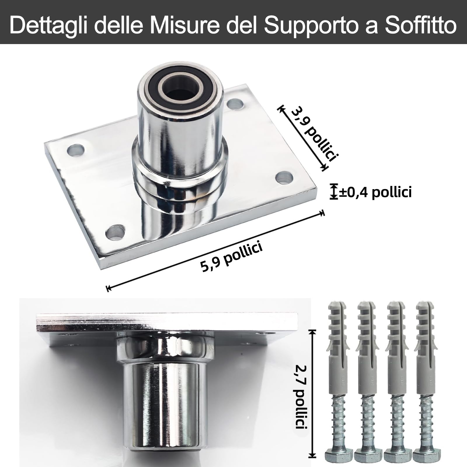 PRIOR FITNESS Supporto a soffitto per Asta da Danza, per aste girevoli 40mm(1,57in) e 45mm(1,77in). Piastra Fissa con tasselli per soffitti Cemento/Legno, Kit Montaggio per casa, Studio, palestre