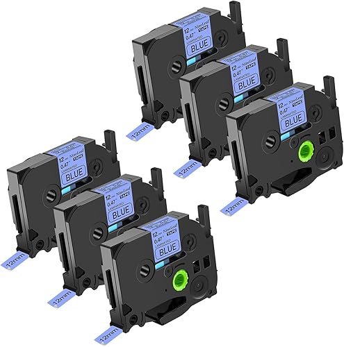 NineLeaf Paquete de 6 cintas de etiquetas compatibles con Brother TZ TZe TZe-531 TZe531 TZ-531 TZ531 0.472 in 1/2 pulgadas, negro sobre azul,