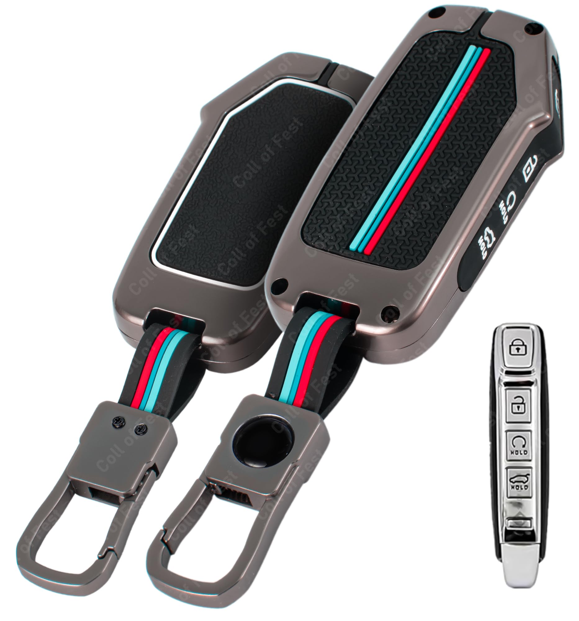 Coll of Fest Metal Silicon Key Cover Compatible with Kia Seltos 2024 2023 Facelift HTX | Carens X Line | Sonet Facelift 4 Button Smart Key Special Feature Visibility in Low-Light Condition-image-36
