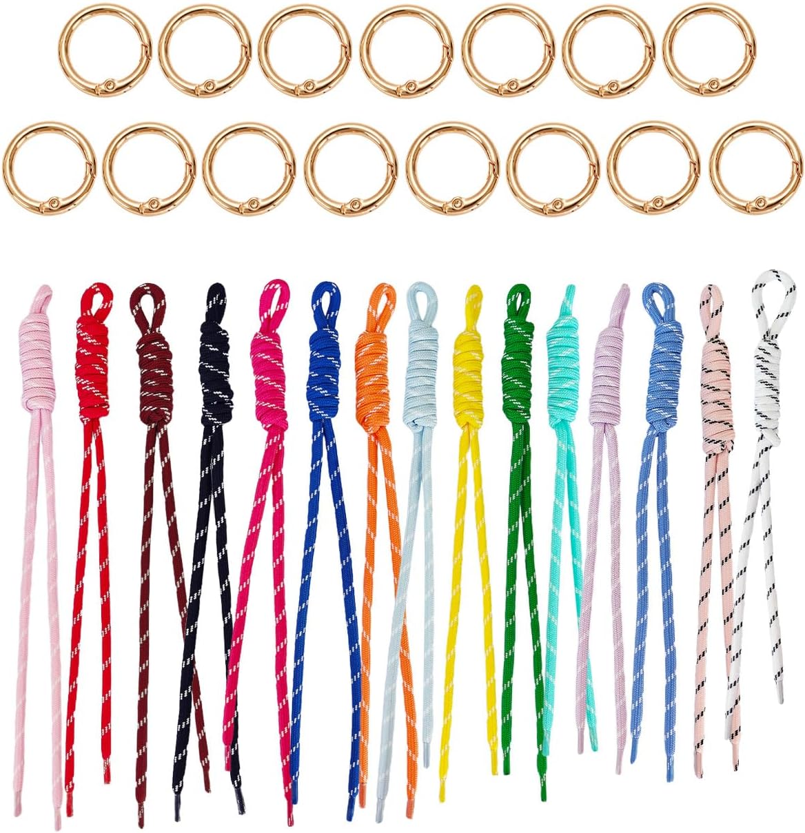 30Pcs Paracord Keychain Kit with 15 Key Rings Colorful Braided Rope.