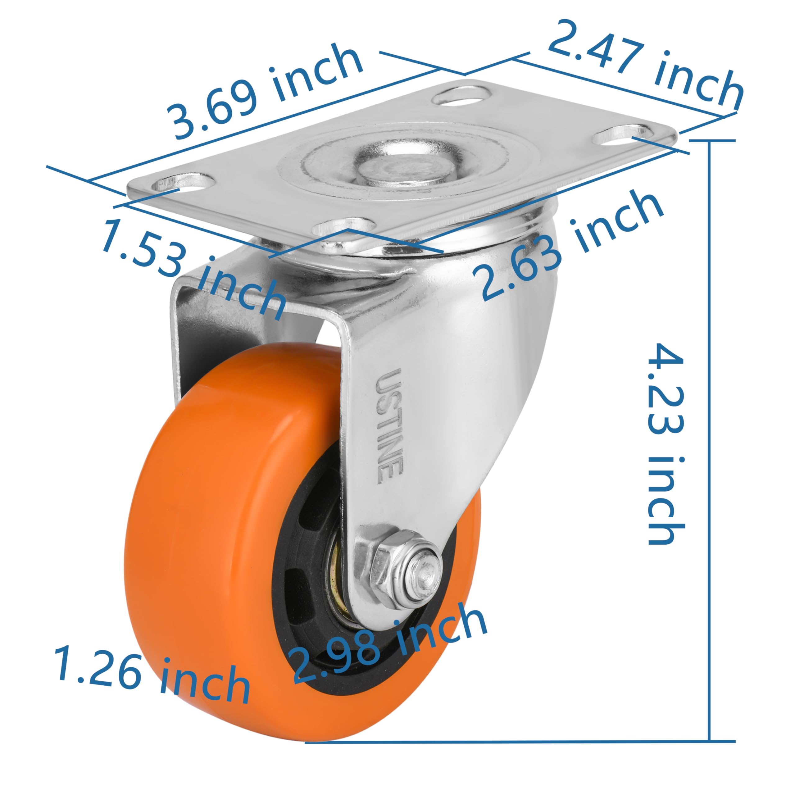 Set di 4 ruote piroettanti da 3 pollici (2 fisse, 2 girevoli), ruote piroettanti a 360 gradi con cuscinetti a sfera, portata 1800 libbre, ruote per mobili, banco da lavoro, carrello, carrello