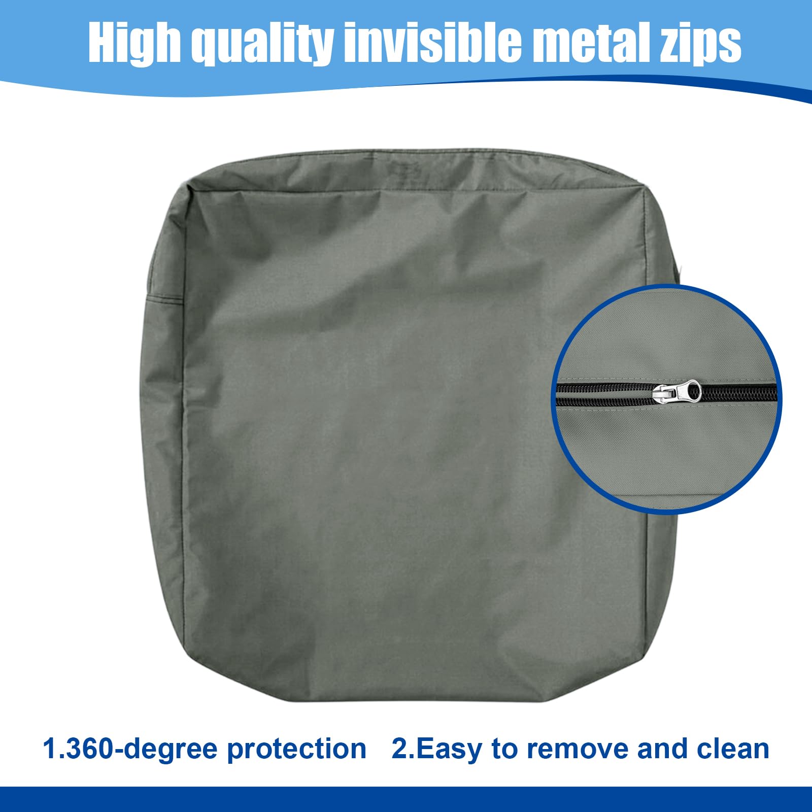 Housse Coussin Exterieur Impermeable 60x60x10cm Siège Canapé Protection Complète avec Fermeture Éclair Amovible Gris Clair