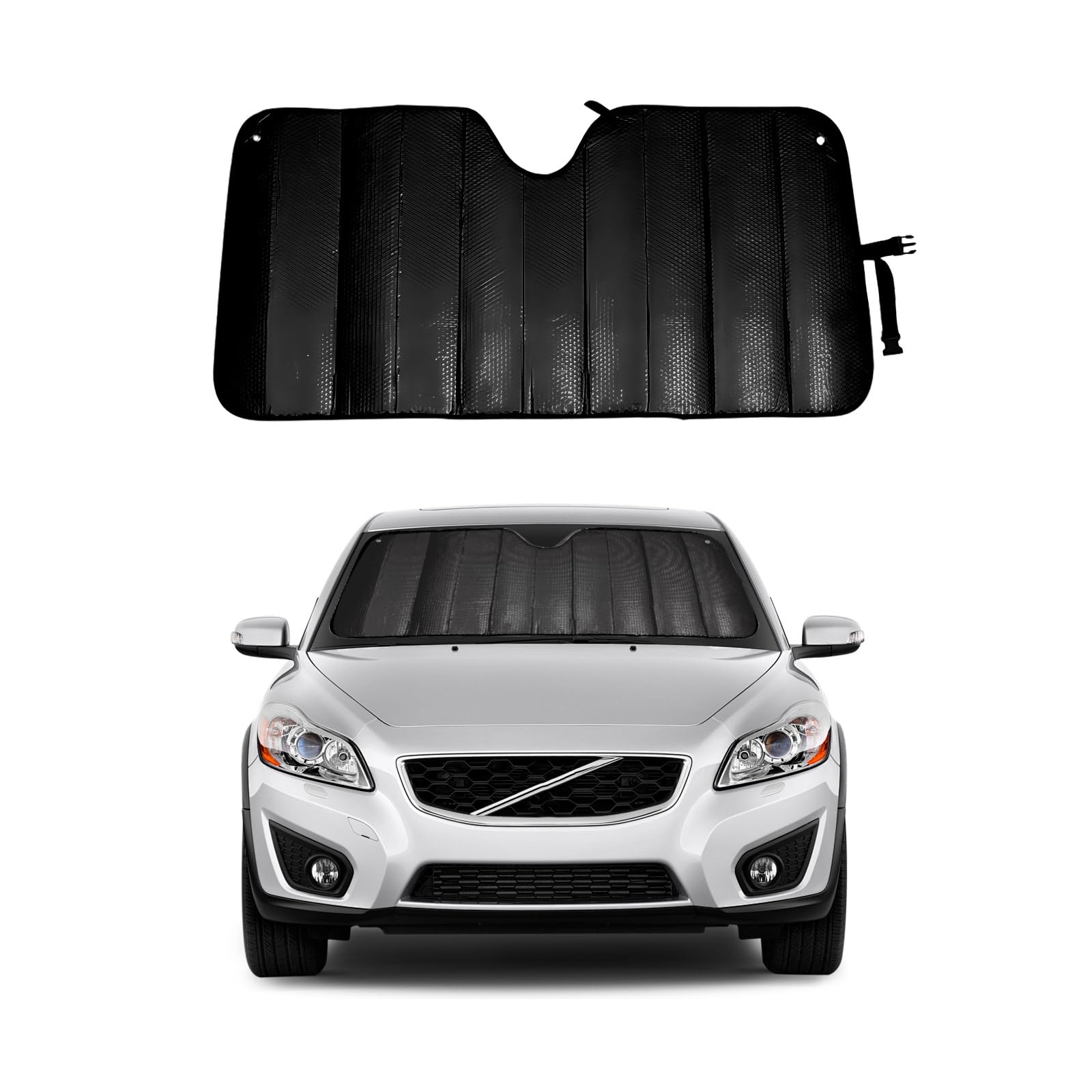 Foldable Windshield Sunshade, Front Window Visor Protector, Thicken 5-Layer Bubble Block Heat and Sun UV Rays, Sun Blocker, Universal Car Accessory (Black)
