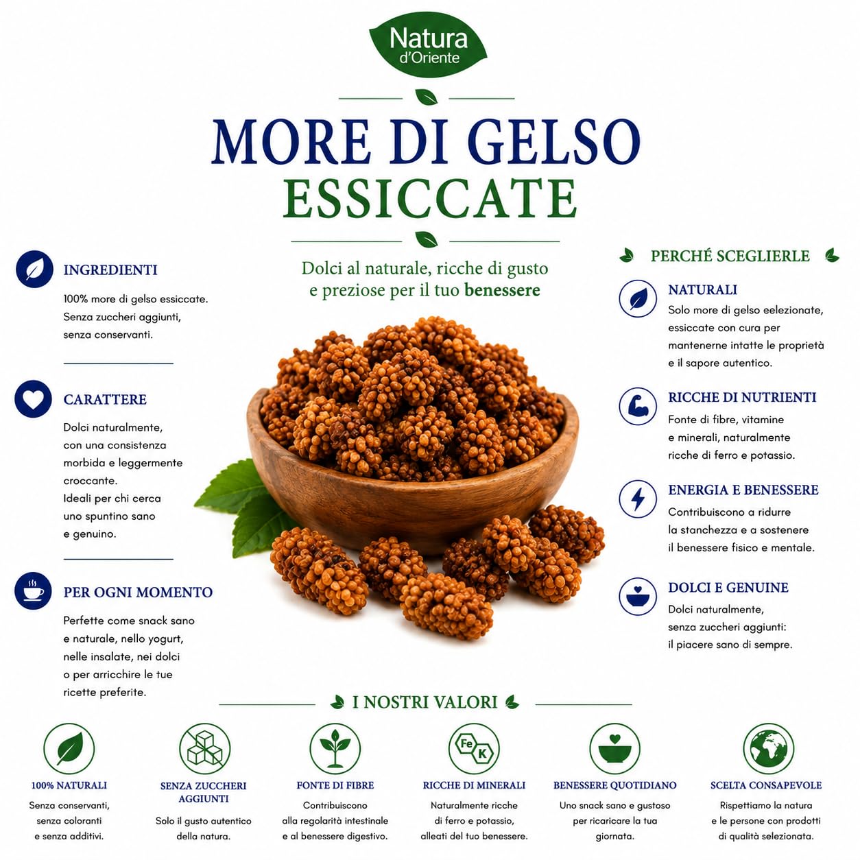 NATURA D'ORIENTE More di Gelso Essiccate 1 kg Frutta Essiccata | Naturalmente dolci • Morbide e versatili • Ideali per snack e colazione