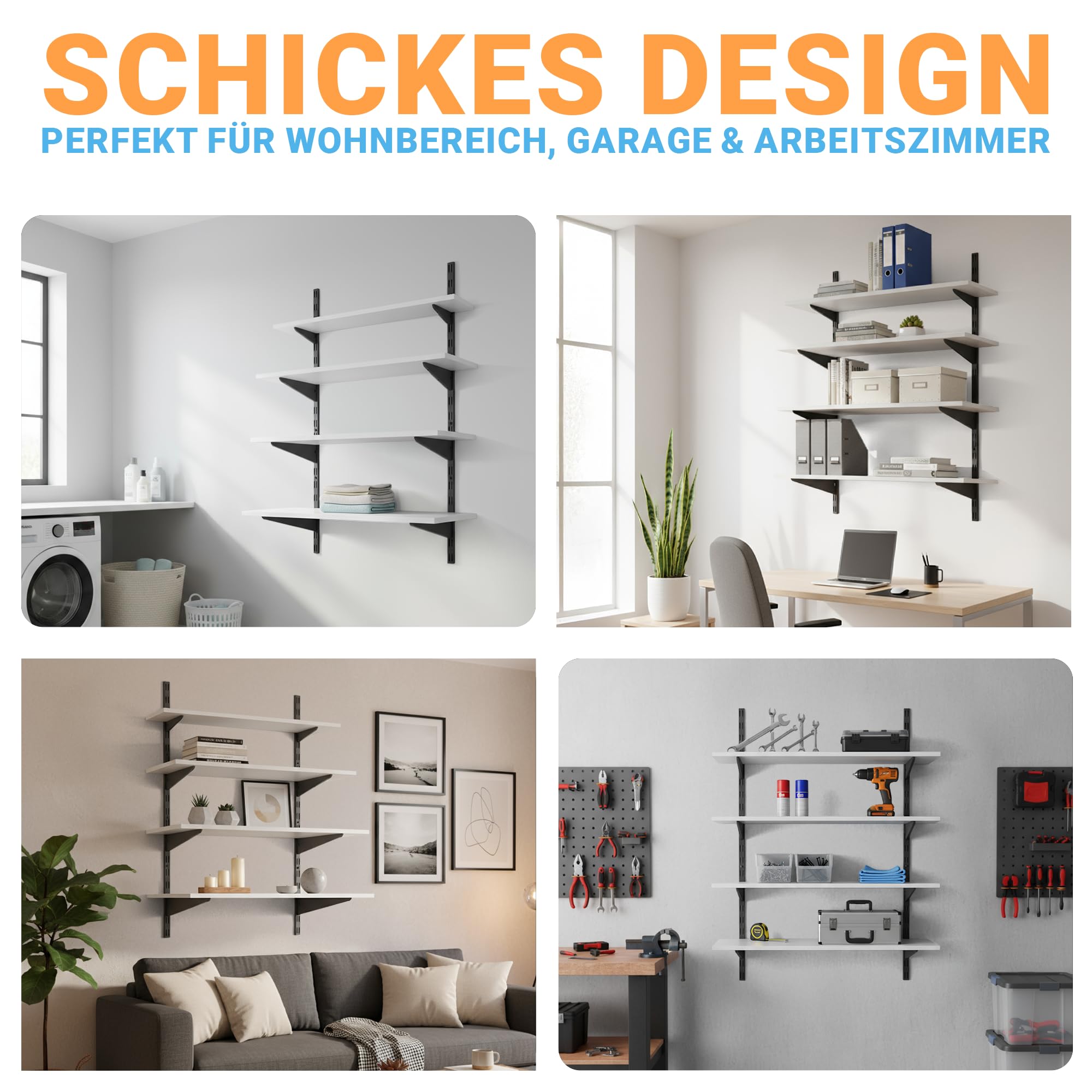 Wandschienen 2-reihig · Länge: 150cm · Farbe: Anthrazit · Menge: 10 · Regalsystem Wandschiene für Regalhalter · Wandregal Schienensystem für Regalträger