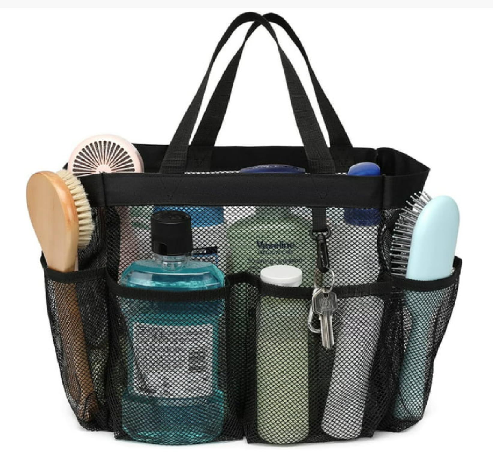 Rvikurc Portable Shower Caddy Bag Large Capacity Pocket Dorm Mesh Shower Caddy Quick Dry Hanging Toiletry Bath Organizer