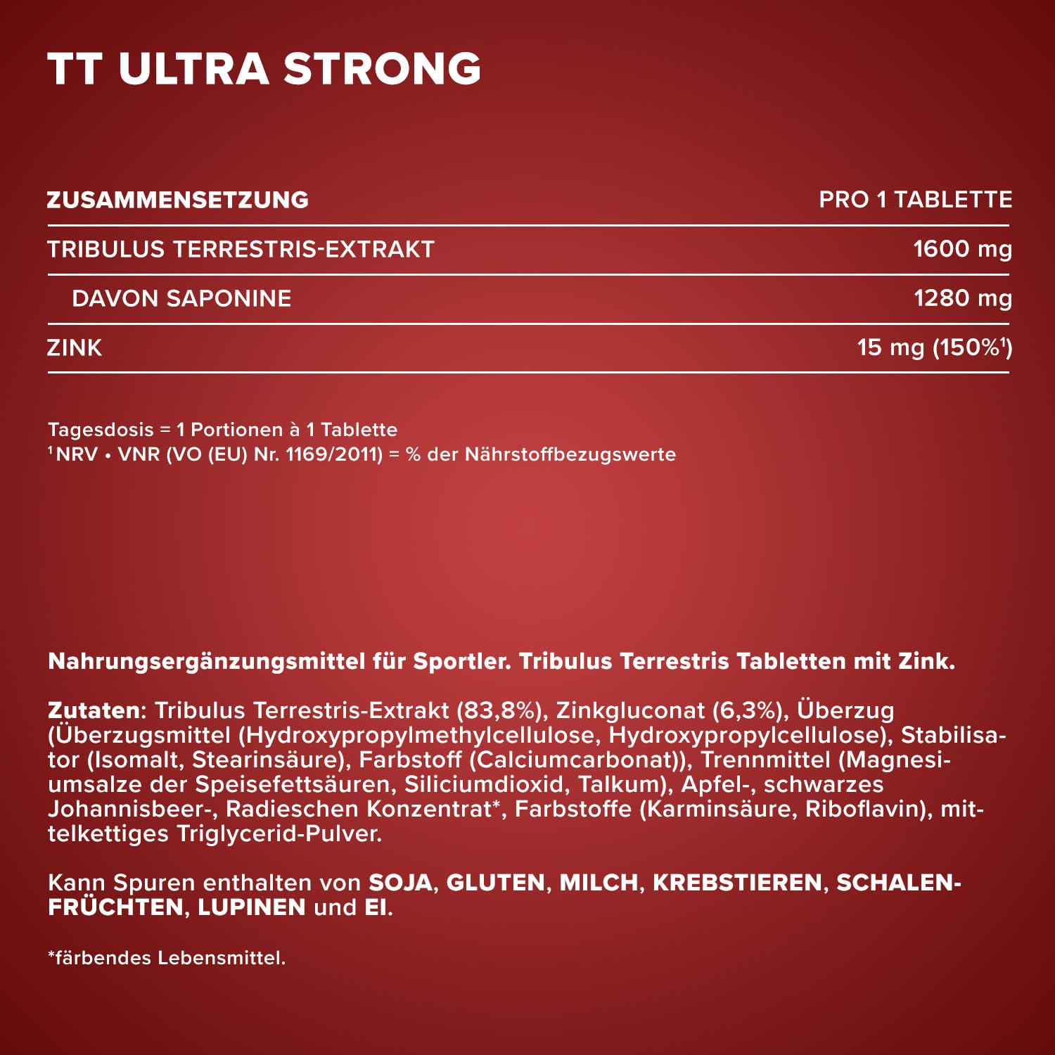 IronMaxx TT Ultra Strong Tribulus Terrestris - 180 Tabletten | 1600mg Tribulut Terrestris Extrakt pro Tablette | hochdosiert mit Zink