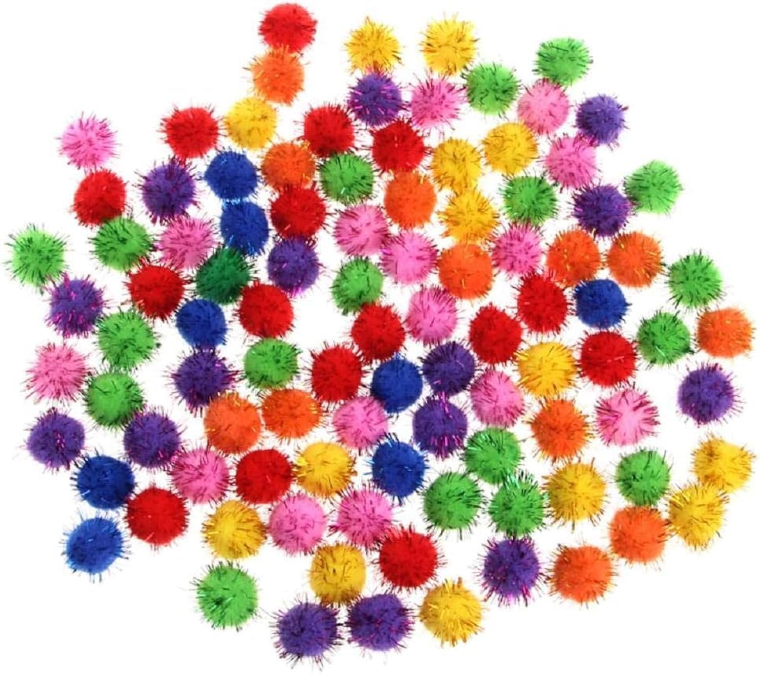 GANPUB 100Pcs Colorful Mini Sparkly Glitter Tinsel Balls Small Pom Ball Cat Pom Pom Balls for Cat Bouncy Ball Sparkle Pet Supplies