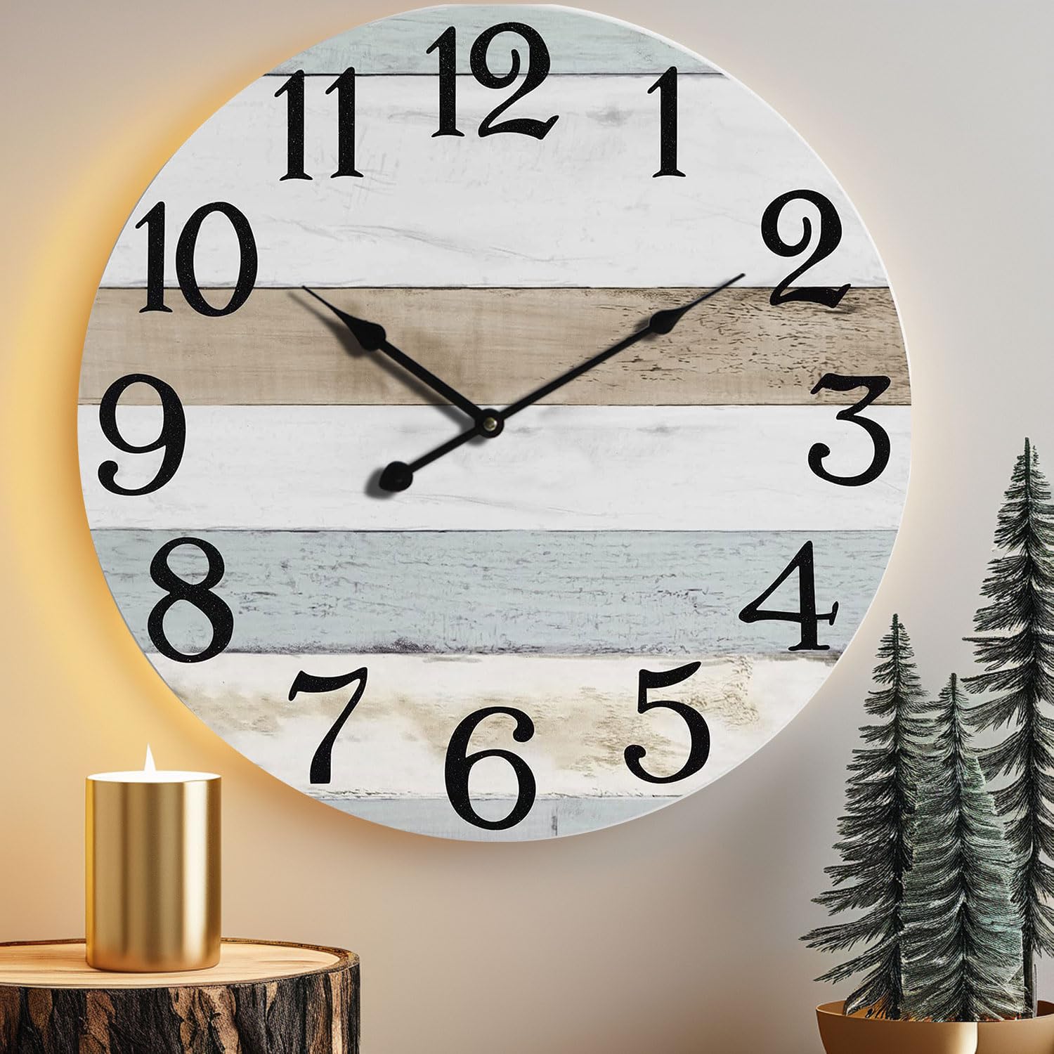 Photo 1 of ***1 OF THE HANDS ARE BENT*** Eruner 24 Inch Wall Clock Wood Round Silent Non-Ticking Clock,Large Rustic Farmhouse Blue Wall Clock with Battery Operated Vintage Decorative Clock for Living Room Kitchen Decor