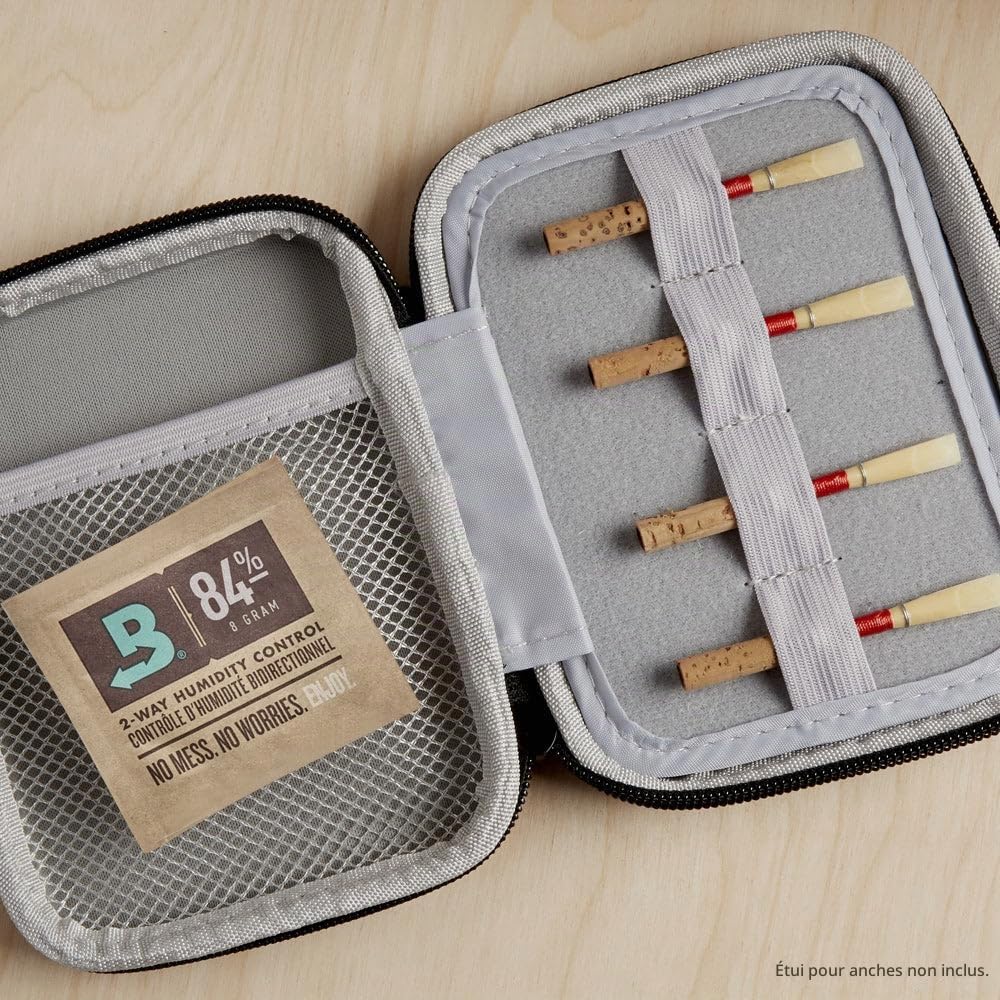 Boveda pour la musique | régulateur d'humidité dans les 2 sens à 84% d'HR pour les bois à anche | taille 8 pour conserver des anches de rechange pendant les concerts | 10 sachets