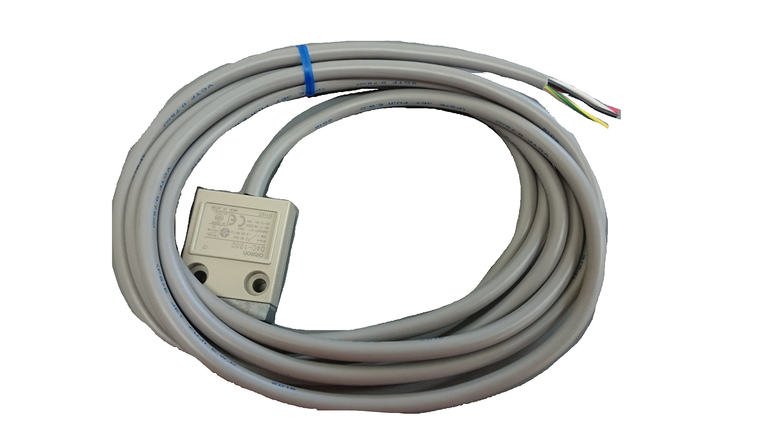 Omron D4C-1202 Compact Enclosed Limit Switch, Roller Plunger, VCTF Oil Resistant Cable, 5A at 250VAC and 4A at 30VDC Rated Current, 3m Cable Length