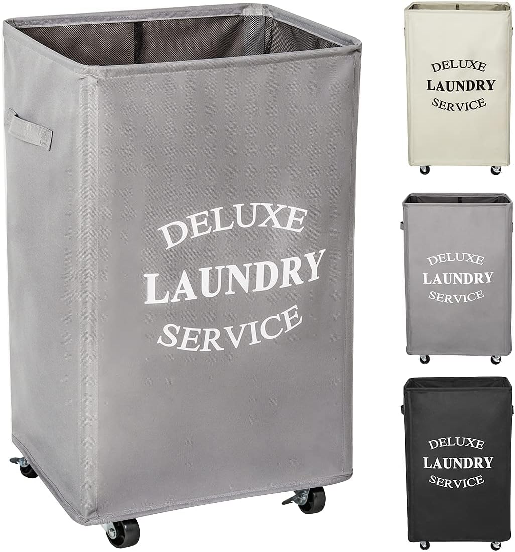 Goodpick Laundry Basket with Wheels, 75L Collapsible Large