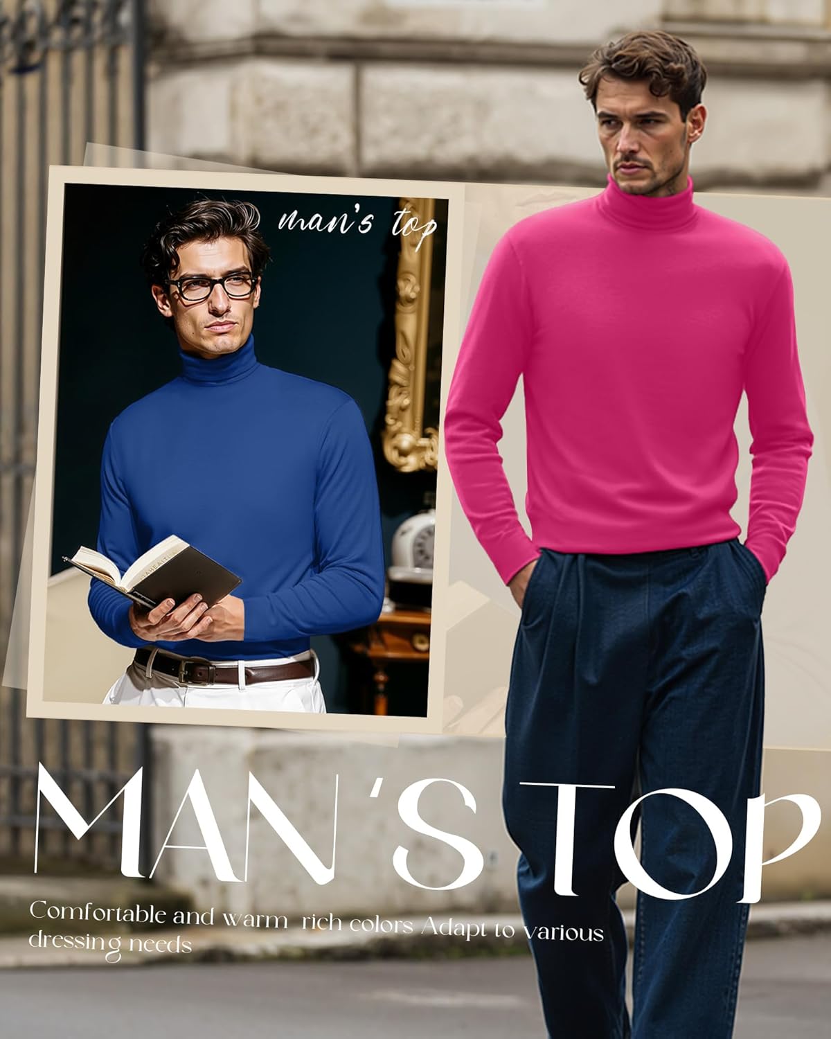 August Alley 6 Pack Men's Turtleneck Shirts Long Sleeve Slim Fit Pullover Top Base Layer Tees Multipack