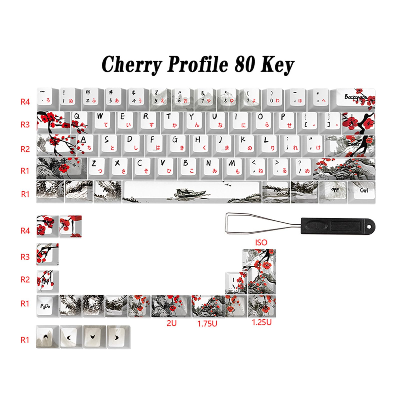CherryProfile Keycaps Allemand Français Espagne Japonais Anglais DyeSub Keycaps PlumBlossom 80 Touches CherryProfile Keycaps Plum Blossom Keycaps Qwertz Azerty Clavier Touches 80 Touches Keycap PBT