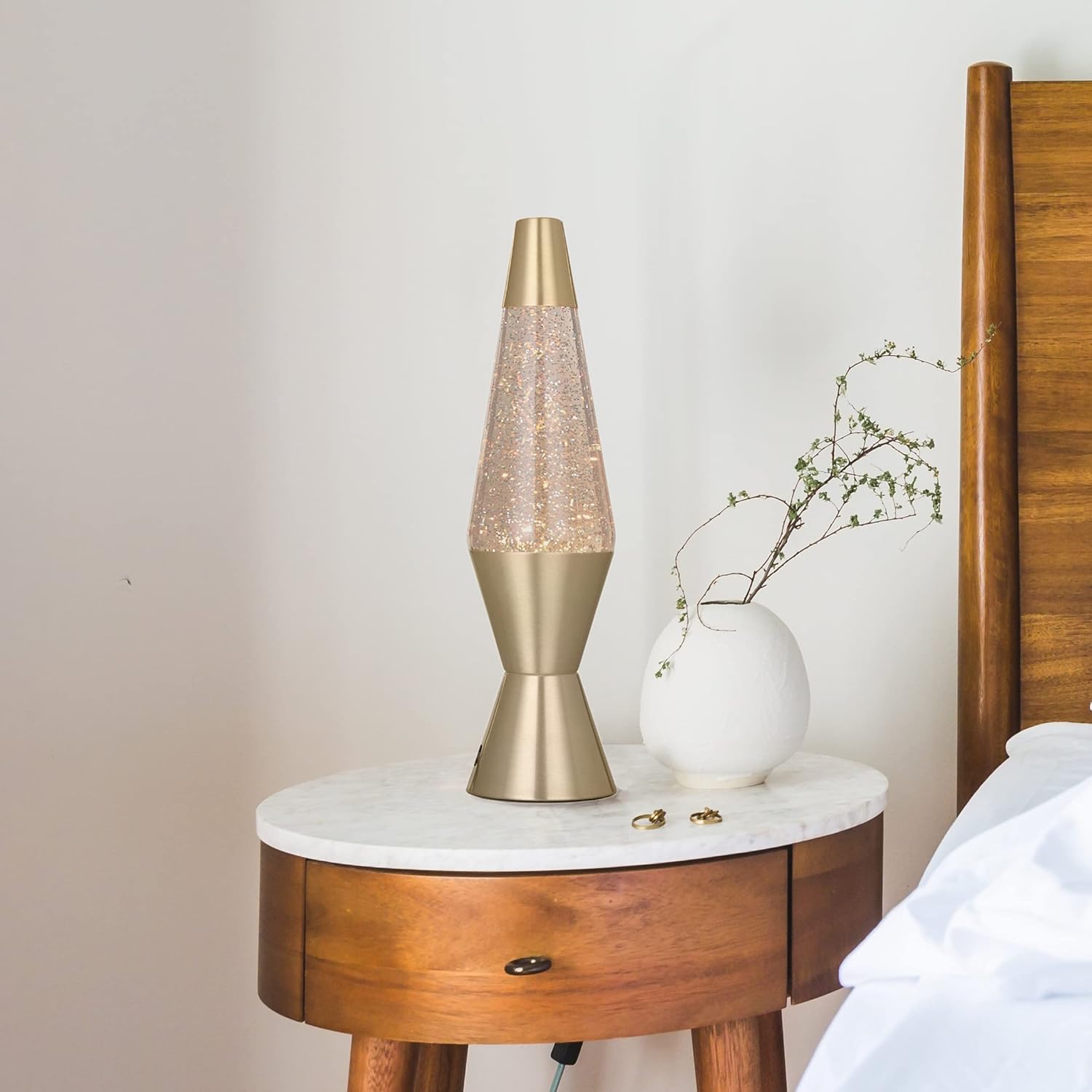 Fisura - 15.7" Liquid Motion Lamp, Golden Glitter Wax, Decorative Ambient Light, Bedroom Night Light, Relaxing Retro Desk Lamp for Teens & Adults, Original Gift