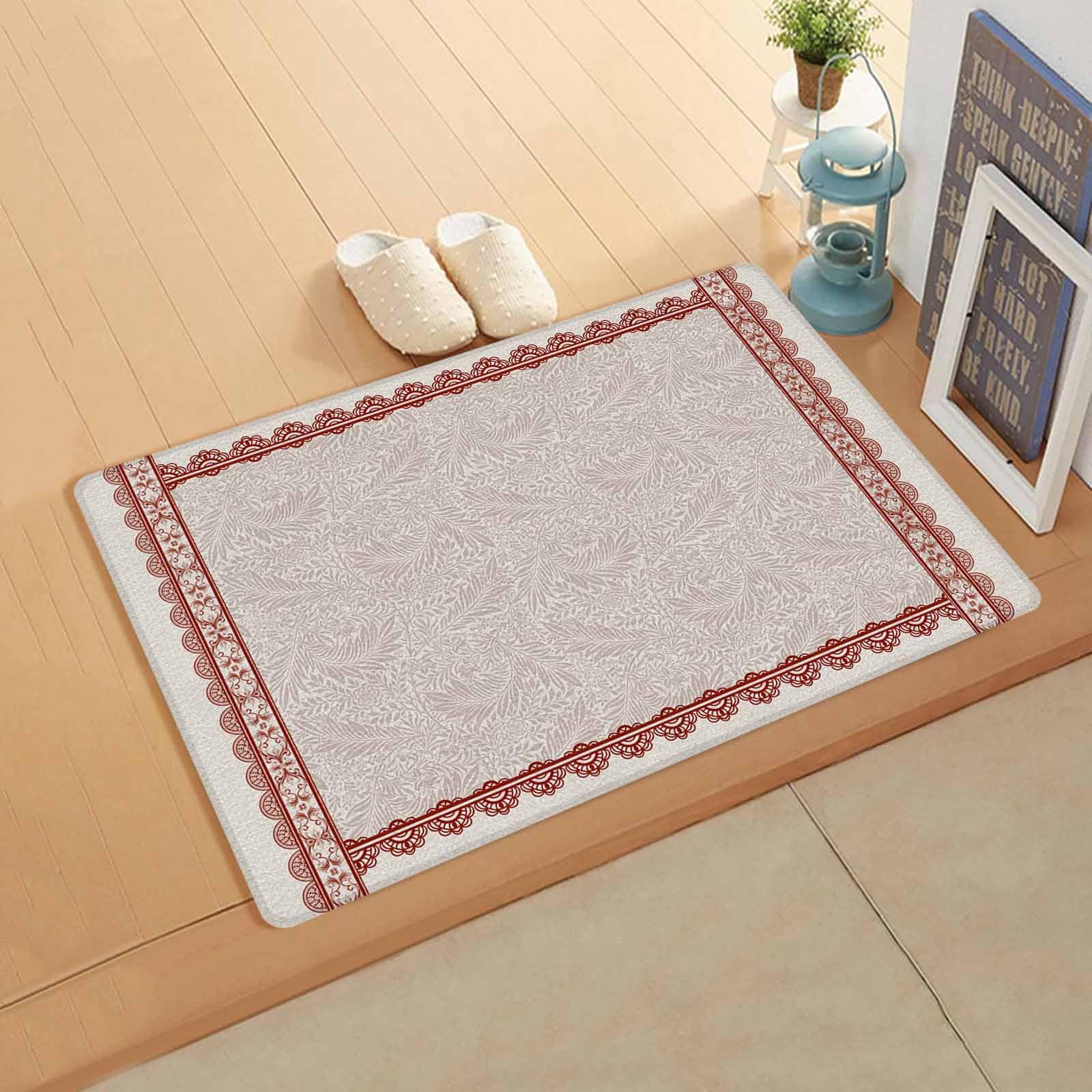 Boho Leaves Antifatigue Kitchen Bath Door Mat Cushioned Runner Rug,Washable Welcome Floor Sink Mat,Waterproof & Non-Slip Standing Doormat for Kitchen,Farmhouse Bohemian Floral Flower Beige 24