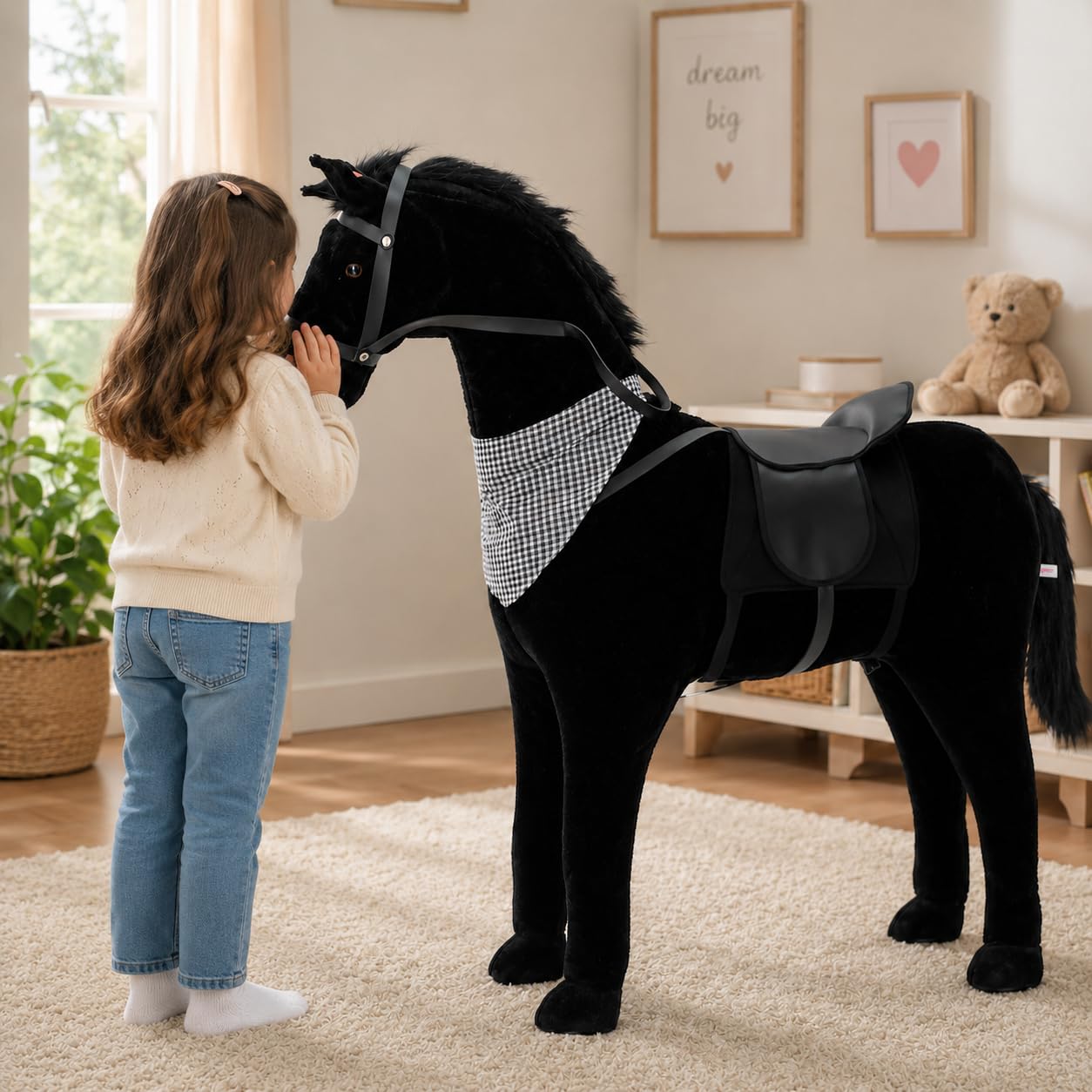 Sweety Toys 11049 pluszowy koń stojący rozmiar 110 cm czarny