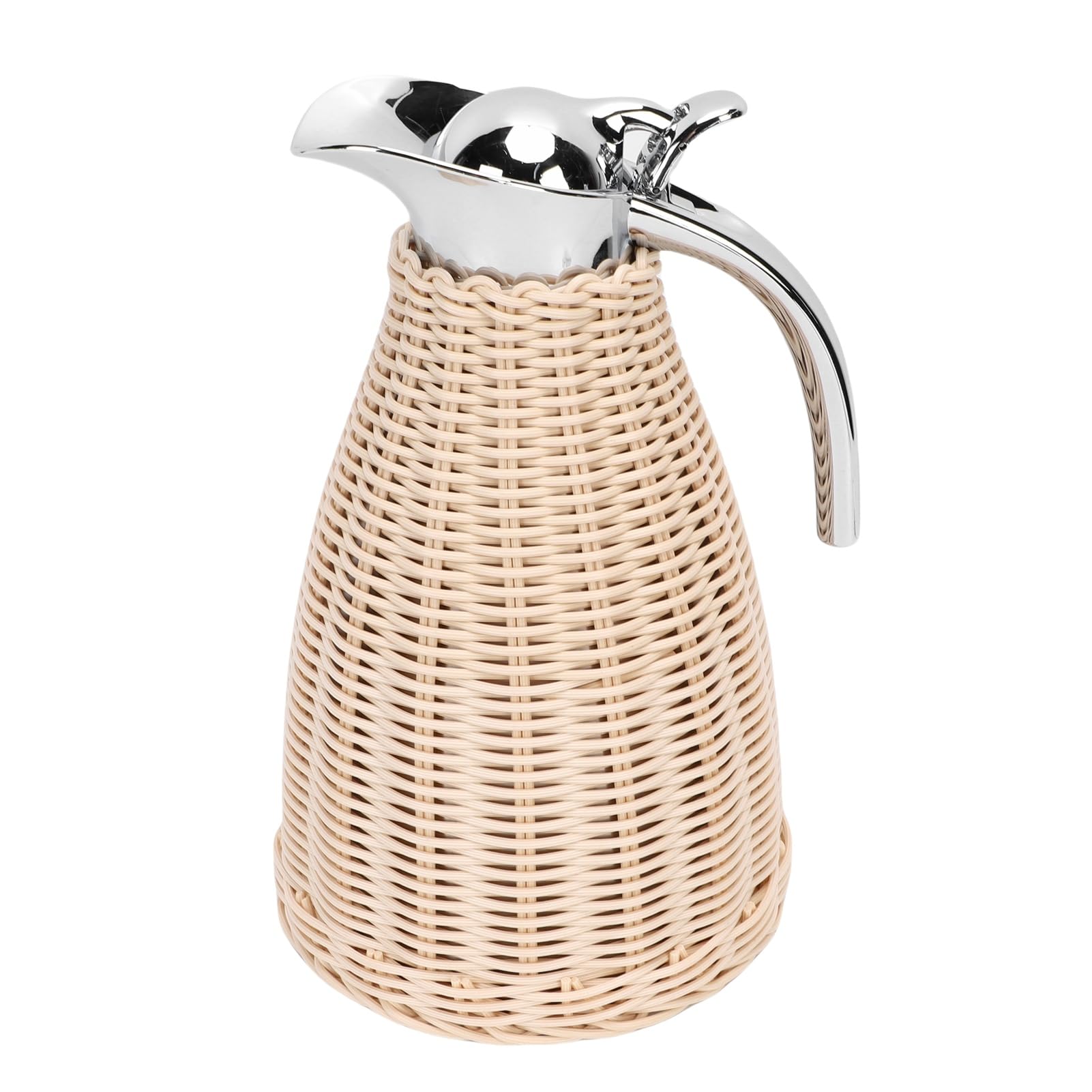 Jenngaoo Caraffa Termica in Acciaio Inossidabile intrecciato con Corpo in Rattan, Capacità 1.5 Litri, 3 Strati Isolanti, Mantenimento Caldo 12 Ore e Freddo 24 Ore, per Casa o Uffic (Beige)
