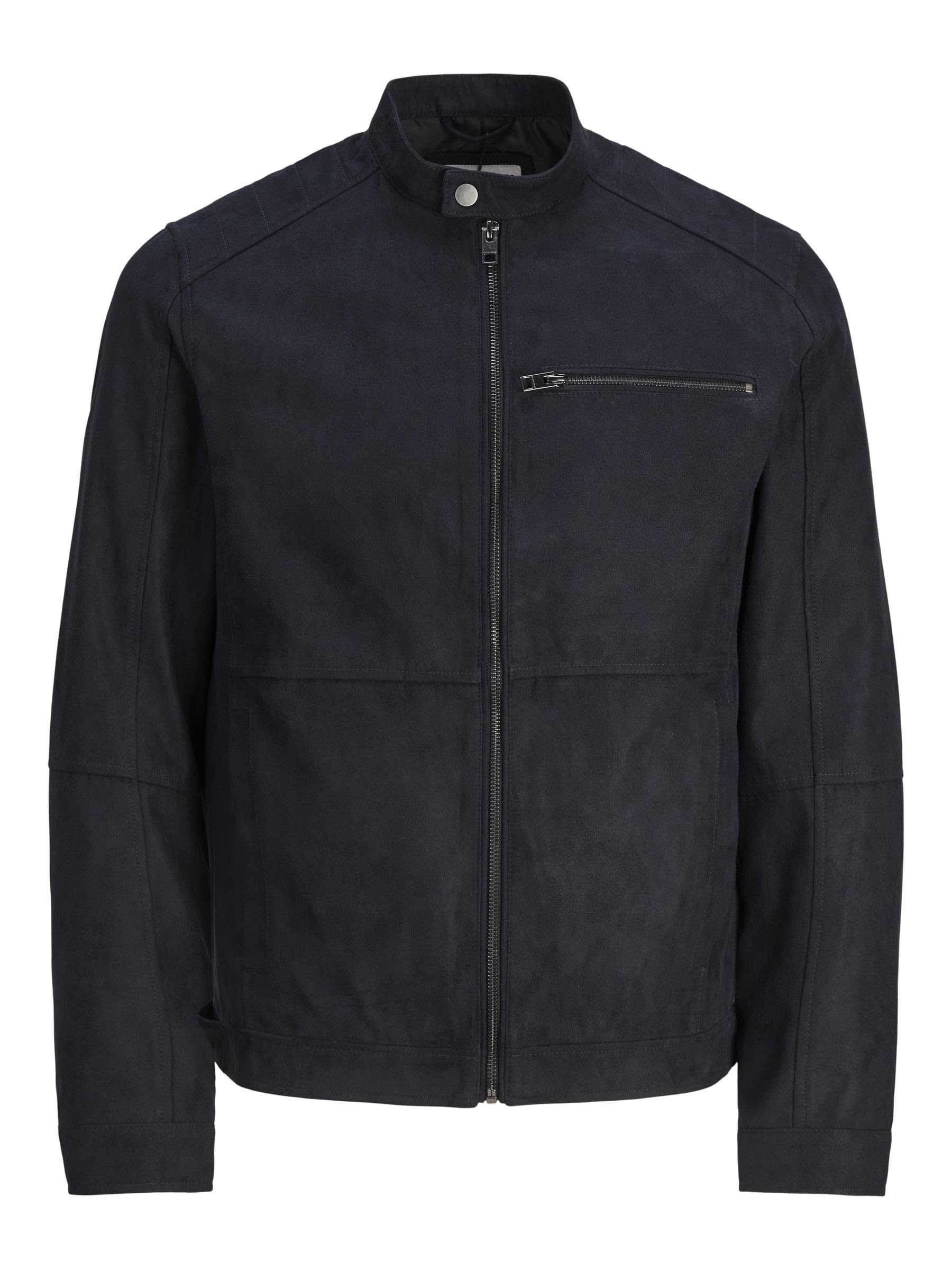 Jack & Jones Men's Noir Motorcycle Leather Jacket Dylan