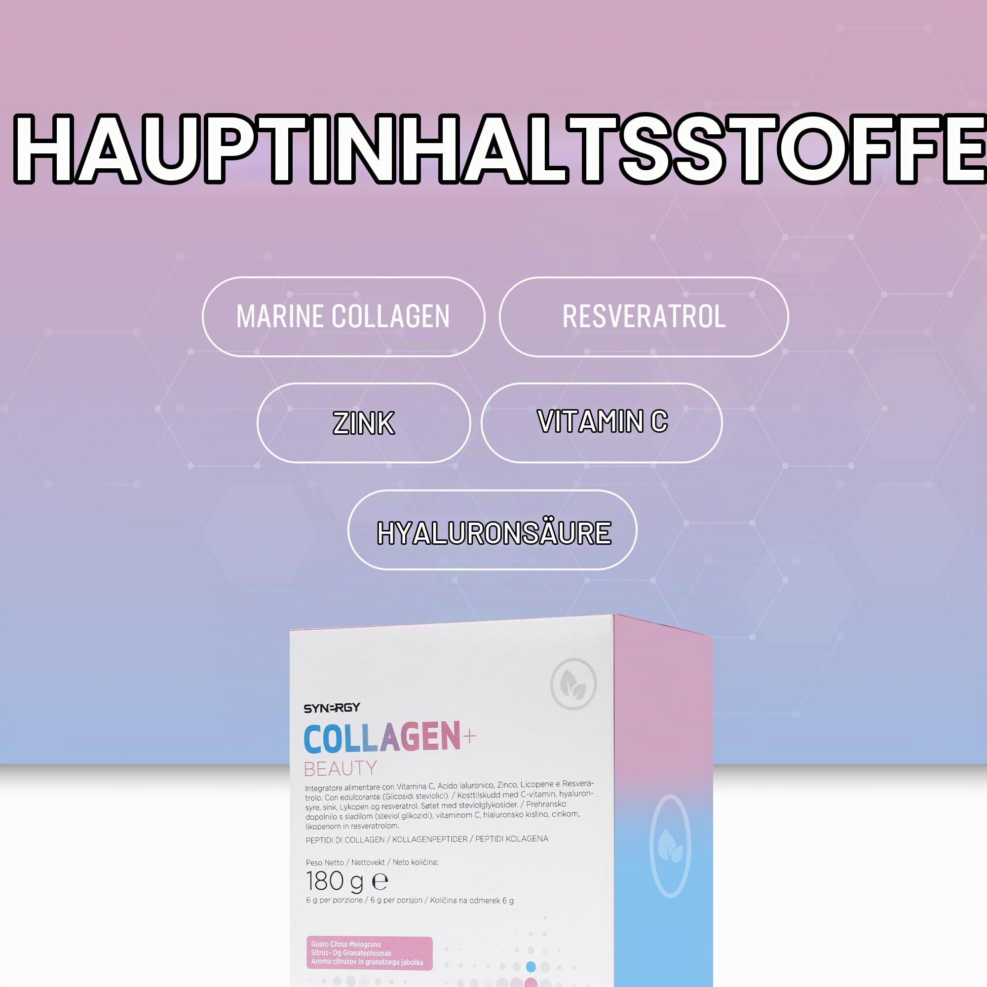 Synergy Worldwide Collagen+ Beauty 180g | 5000mg Meereskollagen | Hyaluronsäure, Resveratrol, Vitamin C & Zink | Für Haut, Haare, Nägel & Gelenke | 30 Portionen