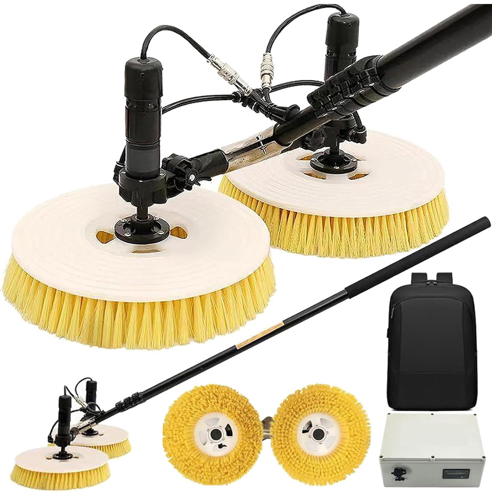 IUokLU Solar Panel Cleaning Kit with Water Spray - Double-Headed Automatic Rotating Brush & Adjustable Extension Pole for Roof & Window Cleaning(Wired 5.5M)