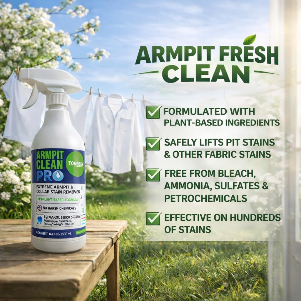 Sweat & Deodorant Armpit Stain Remover Spray for Clothes, Multi-Stain Cleaning Solution - Yellow Mark Tough Stain Buildup Remover - 16.9 oz