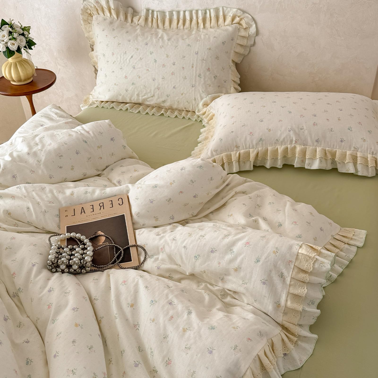 VM VOUGEMARKET Flower Ruffled Duvet Cover Set Twin 68"x86"