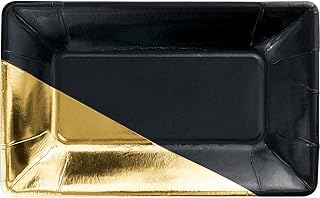 Rectangular Foil Appetizer Paper Plate Black/Gold 5.5 x 9