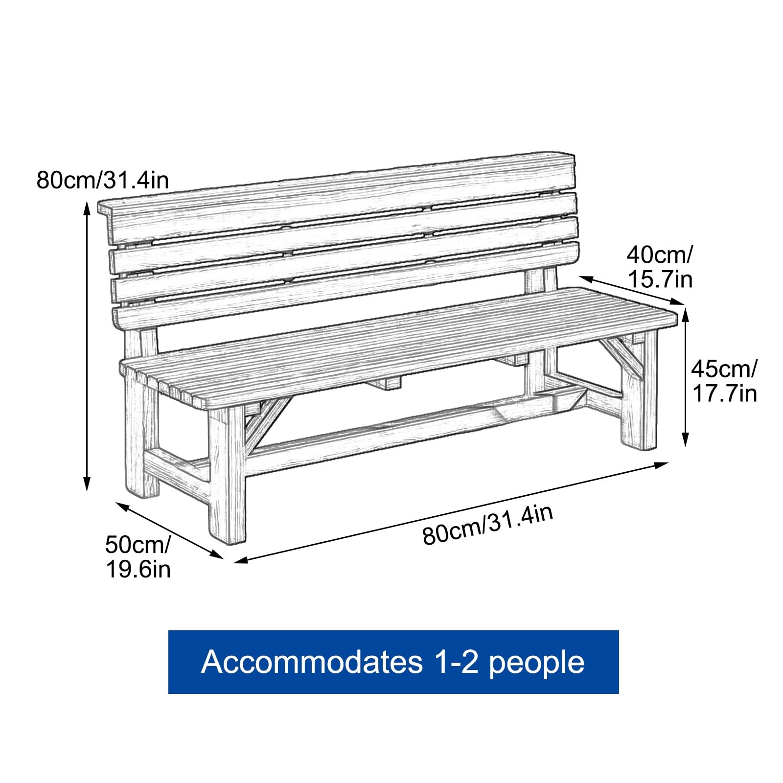 Bank Outdoor aus Massivholz, Wetterfeste Garten Bank mit Rückenlehne, Holzbank für 2-4 Personen, Ideal für Garten Rasen und Park(Beige,80cm)
