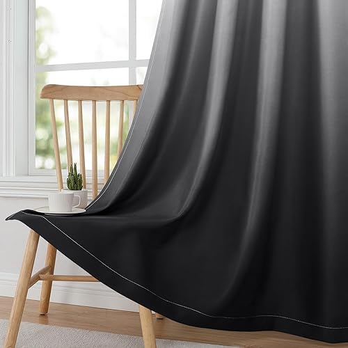 Miniatura 3 de HOMEIDEAS Cortinas opacas negras degradadas de 52 x 63 pulgadas de largo, para oscurecer la habitación, aislamiento térmico, ahorro de energía, 2