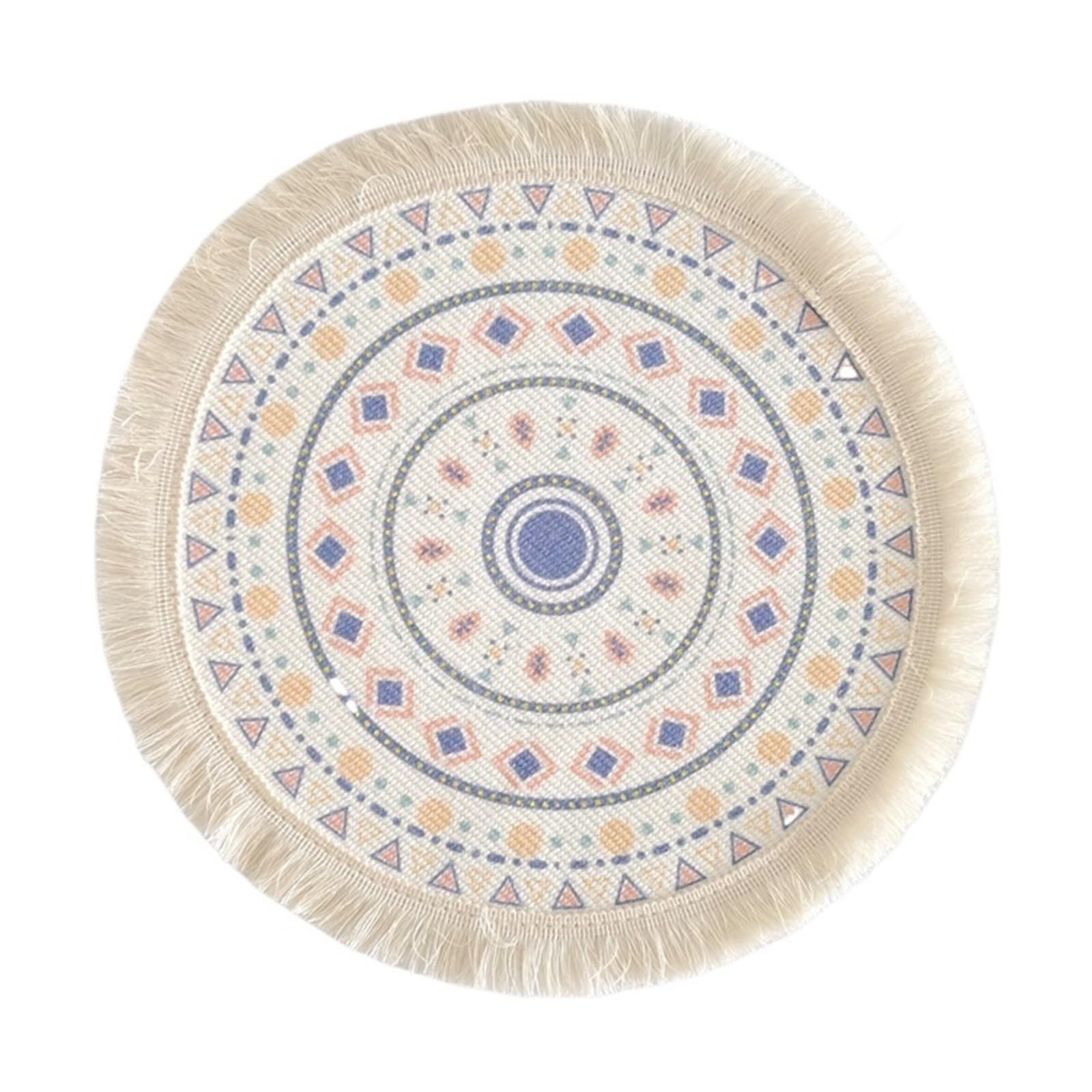 2pcs Bohemian Style Circular Placemat - Cotton Thread Woven with Tassels for Decor(Color 2,16cm)
