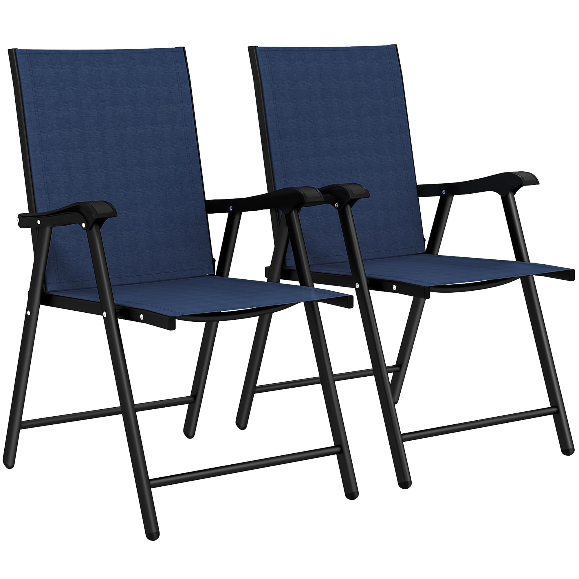 Outsunny Folding Garden Chairs Set of 2, Foldable Garden Dining Chairs with High Back and Armrests, Breathable Texteline Folding Outdoor Chair Set with Metal Frame for Patio, Balcony, Navy Blue โ image 1