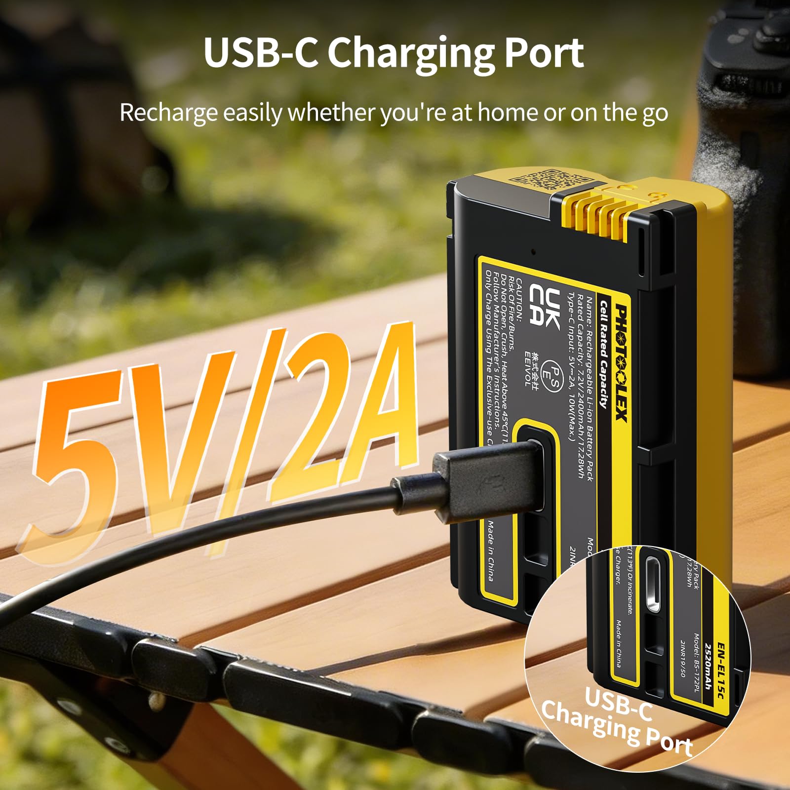 PHOTOOLEX 2er-Pack EN-EL15c Kamera-Akku, 2520 mAh USB-C Schnellladefunktion wiederaufladbarer Ersatzakku kompatibel mit Nikon ZR Z8 Zf Z6iii Z7II Z7 Z 6II Z6 Z5 D850 D810 D810A D780 D750 D7500 D7200