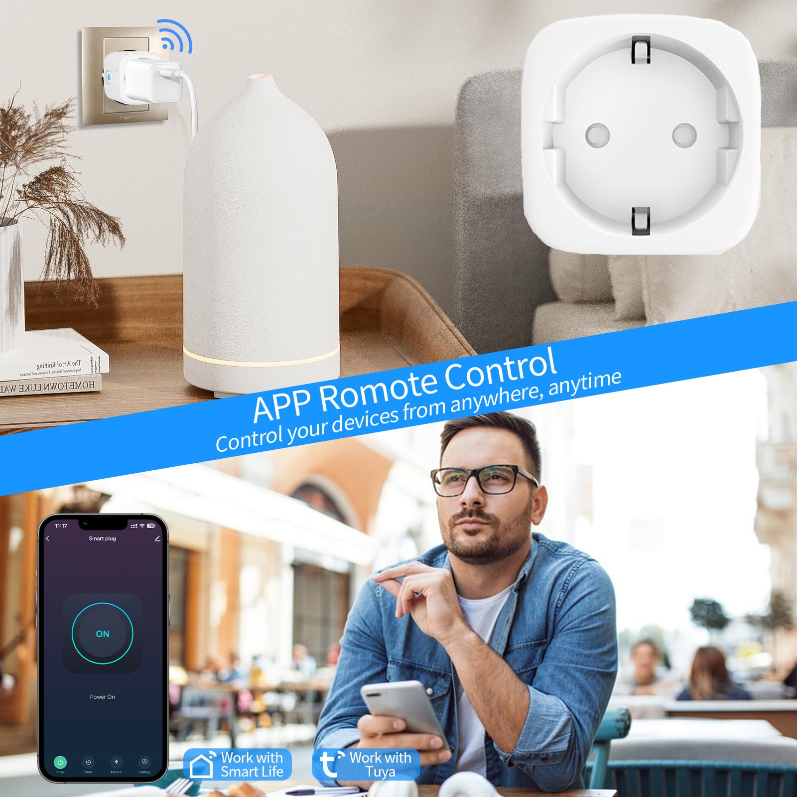 Enchufe Inteligente Alexa 4 Pack, 2,4 GHz Enchufe Wi-Fi 16A con Medidor Consumo, Smart Plug con Control por Voz, Control Remoto, Temporizador, Compatible con Alexa, Google Home, Smart Life