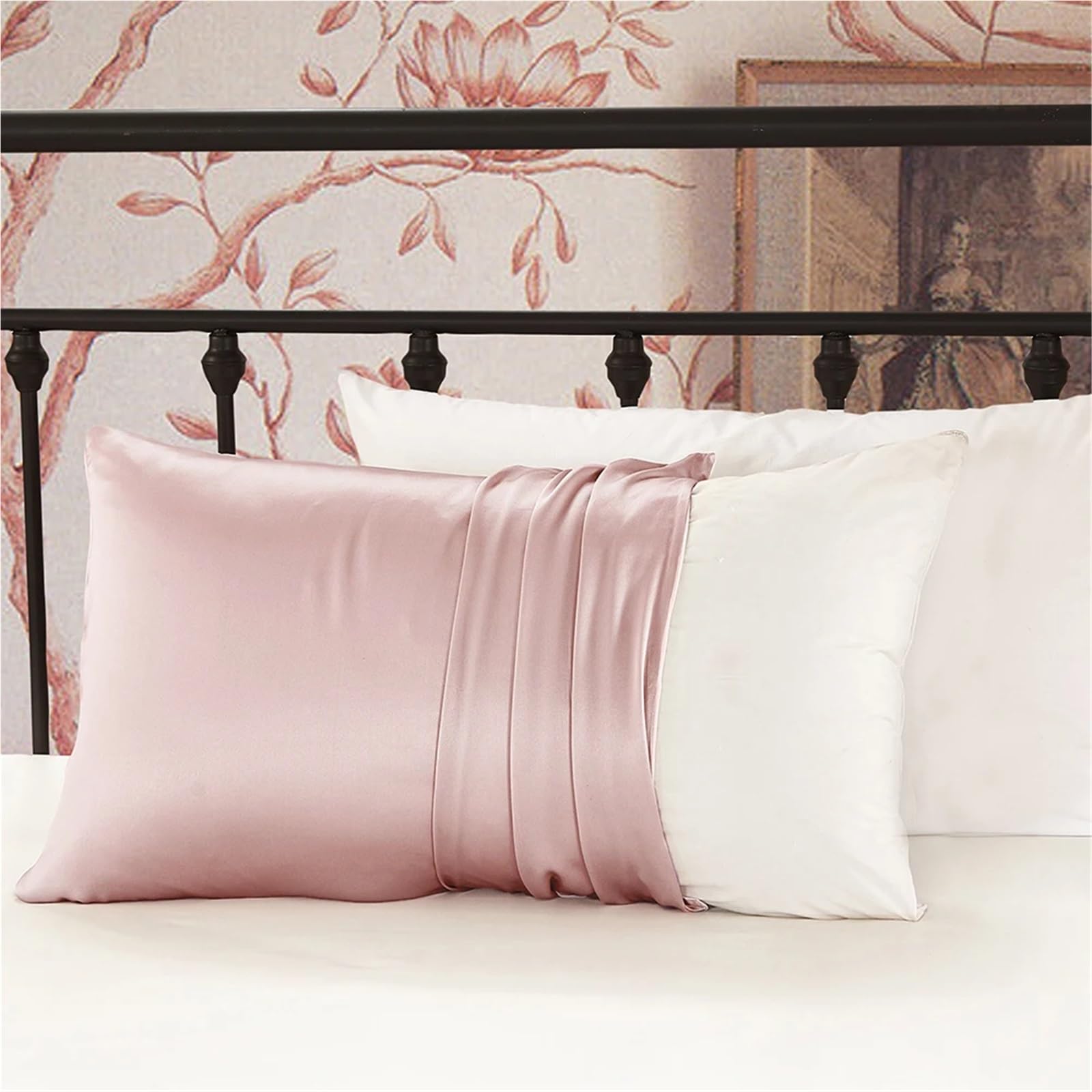 Funda de Almohada Seda con Algodón for Cabello Puro Cremallera Oculta Terse Morera para Mujer(Black,50x90cm)
