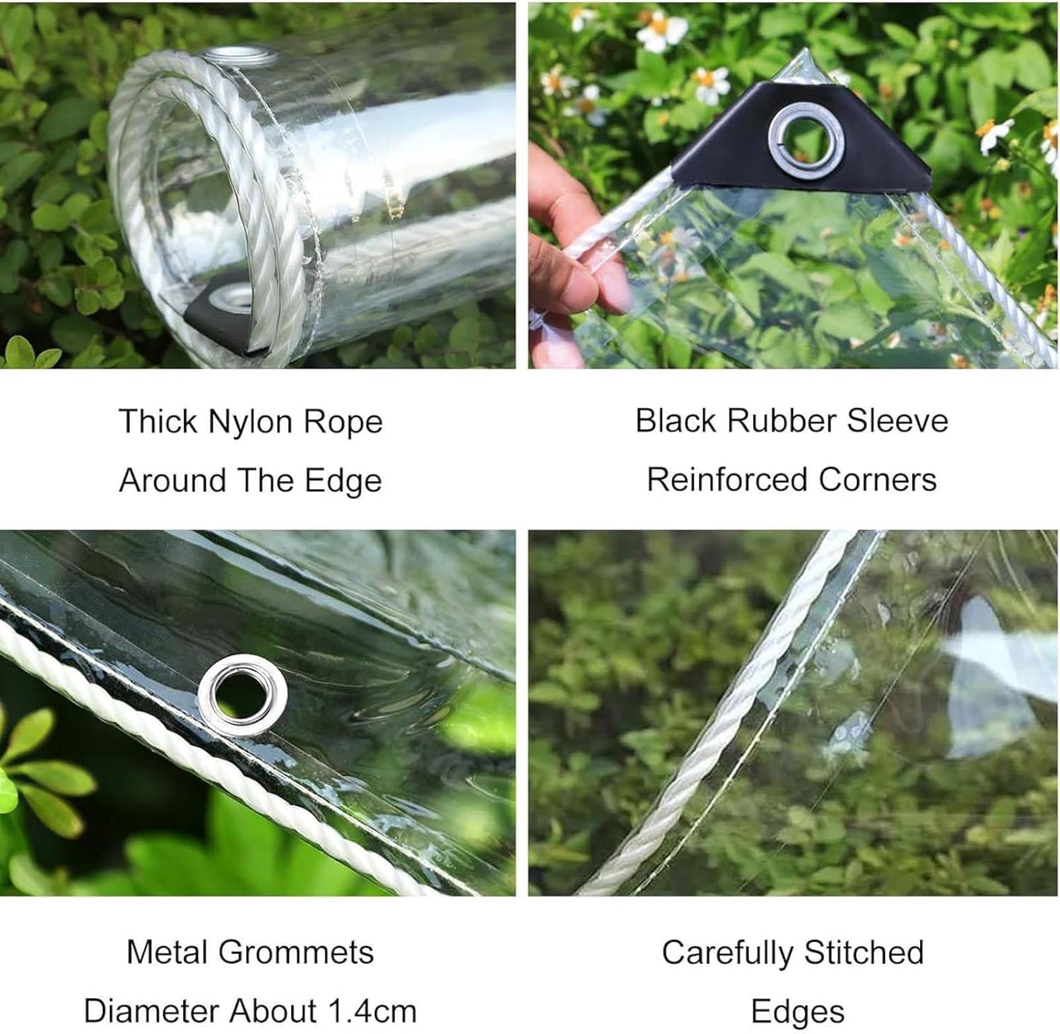 Tarpaulin Poly Clear Vinyl, 0.14mm Poly Clear Vinyl Tarp Cover, Clear Awning Canopy Patio Enclosure for Garden, Outdoor, Customisable(1.2x2m/3.94x6.56ft)