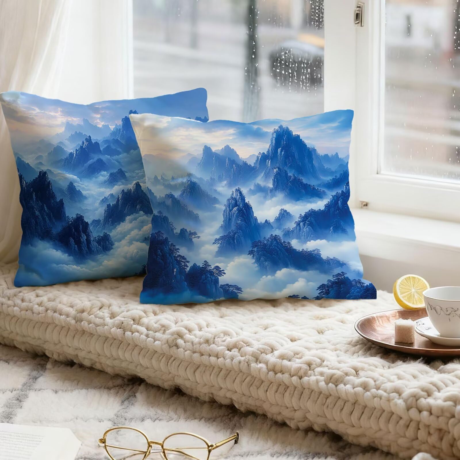Azul Funda Cojin 60x60 Paisaje Funda Almohada 60x60 Cojines Sofa Súper Suave Fundas Cojines Decorativos Fundas Almohadas 4 Piezas Almohada Cervicales y Cuello, para Hogar Cama Salon Decoracion E - 735