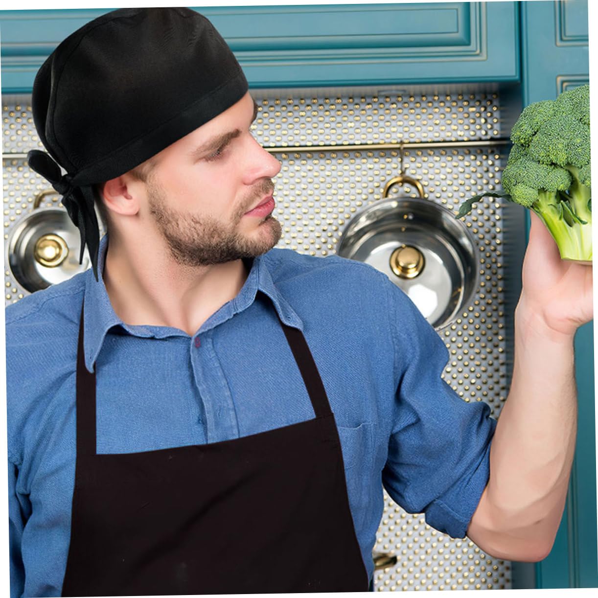 Gorro de Cocinero de Restaurante Negro, 10 Piezas de Algodón | Uniforme para Chef y Servicio, Diseño Sencillo Profesional, Ajuste Cómodo y Práctico