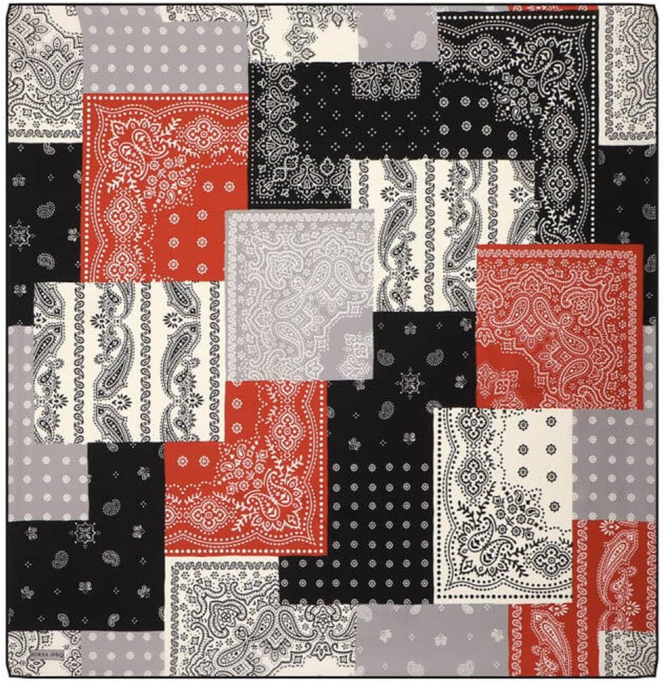 Twill Silk Scarf Black Patchwork Pattern, 35.4 x 35.4 Inches, refined Women's Fashion Accessory - Black, 35x35 inch