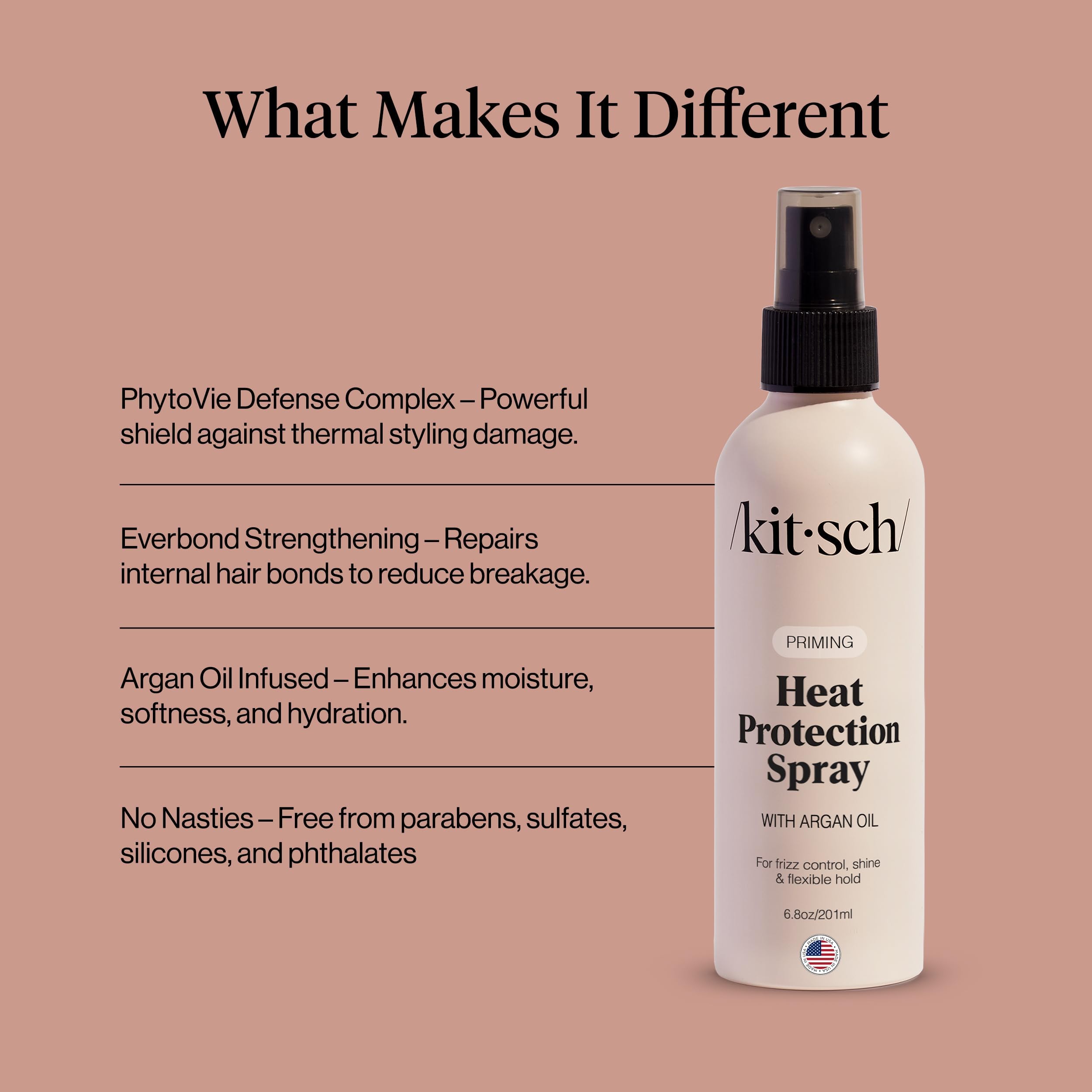Kitsch Heat Protection Spray for Hair – Heat Protectant for Hair with Argan Oil – Styling Hair Spray for Frizz Control, Shine & Damage Protection – Protects Strands | Ideal Gifts for Women – 6.8oz