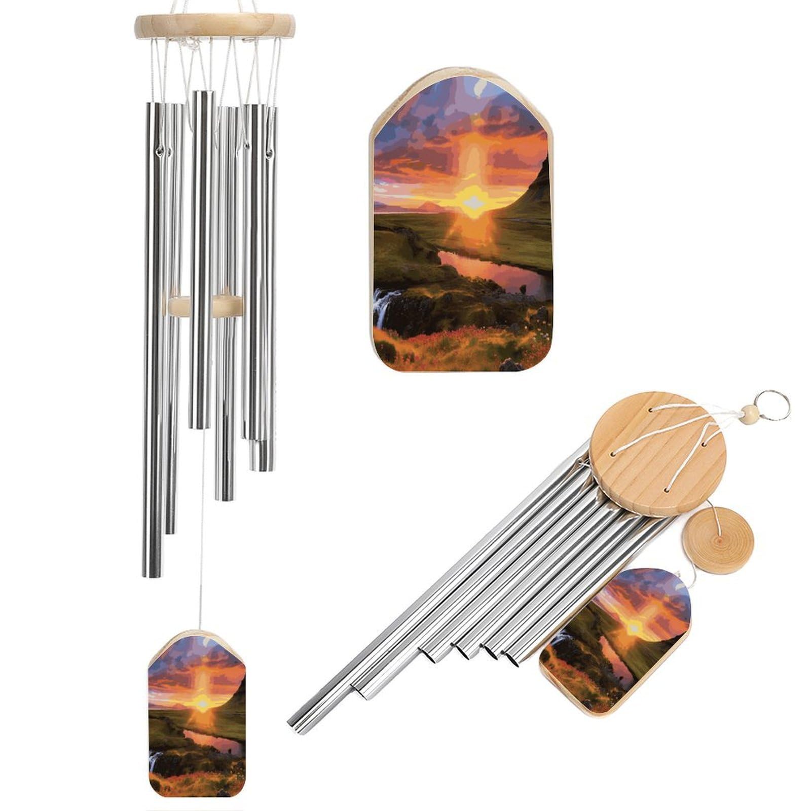 Btcowzrv Style Iceland Sunset Wind Chimes For Outside, Hanging Windchimes With 6 Aluminum Tubes, Memorial Wind Chime For Patio Backyard Garden And Outdoor Decor