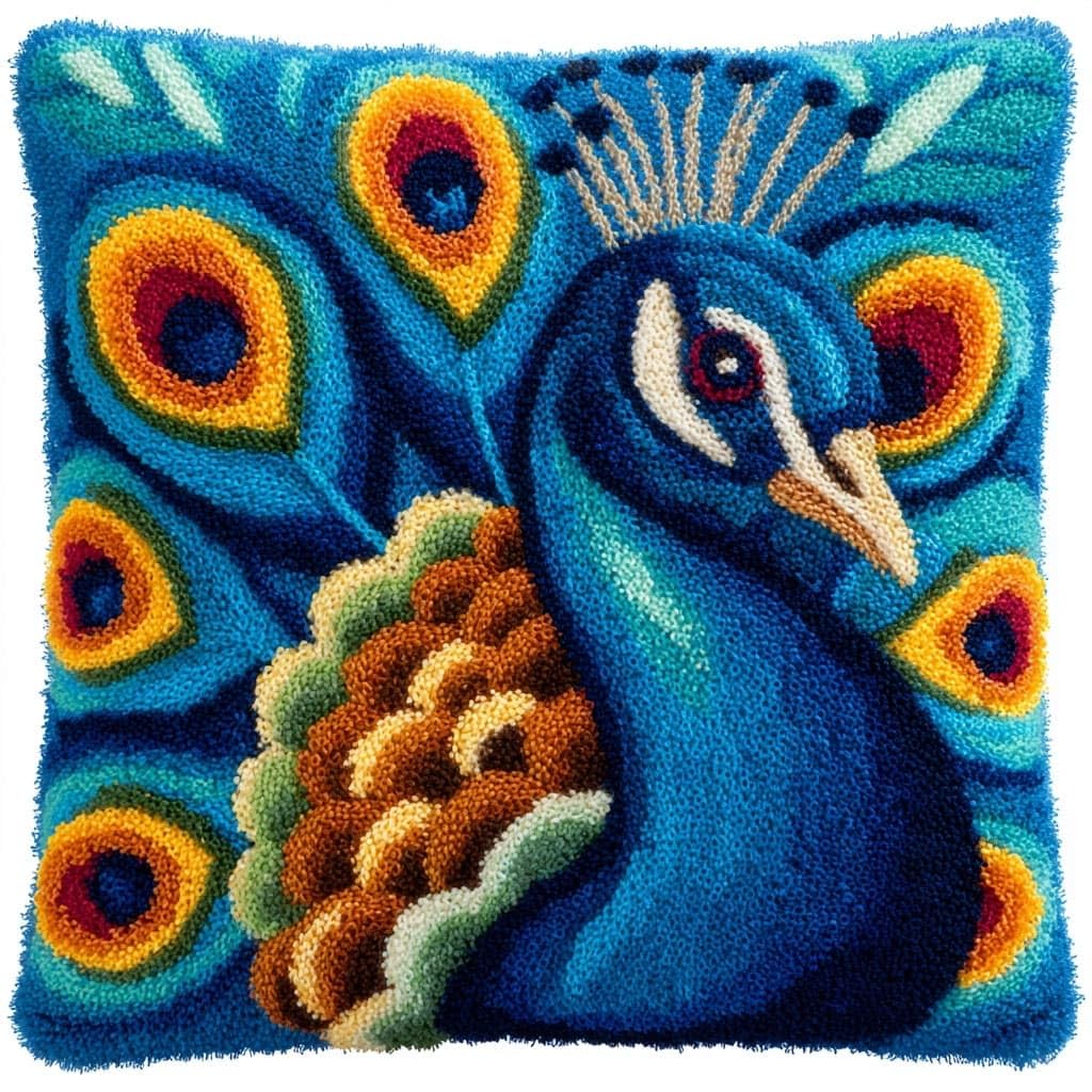 Henypt DIY Latch Hook Pillow Cover Kits Peacock