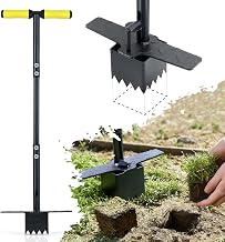 Colwelt Sod Plugger Tool 91.5CM, Grass Plug Tool 8 x 8CM Square with Serrated Base, Long Handle Bulb Planter Tool with Dual Pedals & Easy Foot Ejector, Sod Turf Cutter for Lawn Planting Grass Repair