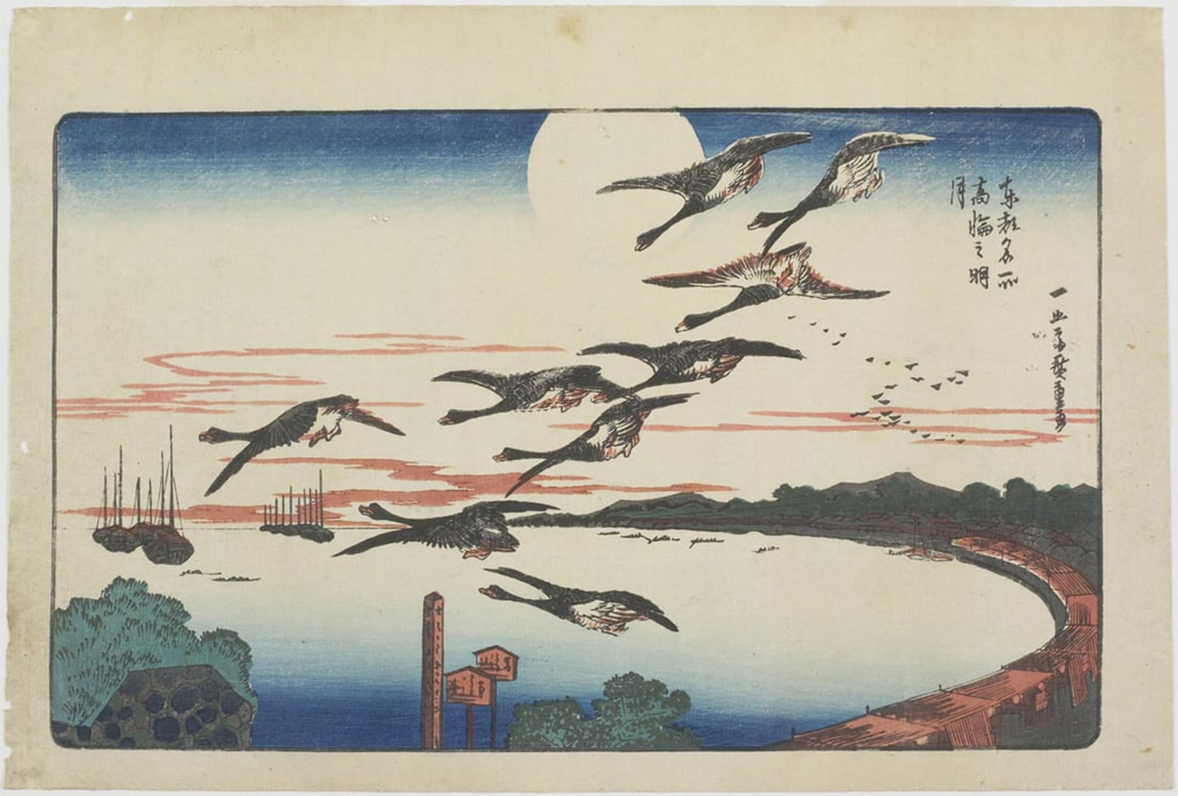 POSTERIIk Famous Modern Artwork Art Mural Moonlight At Takanawa by Utagawa Hiroshige Oil Paintings Pictures for Home Decor 60x90cm