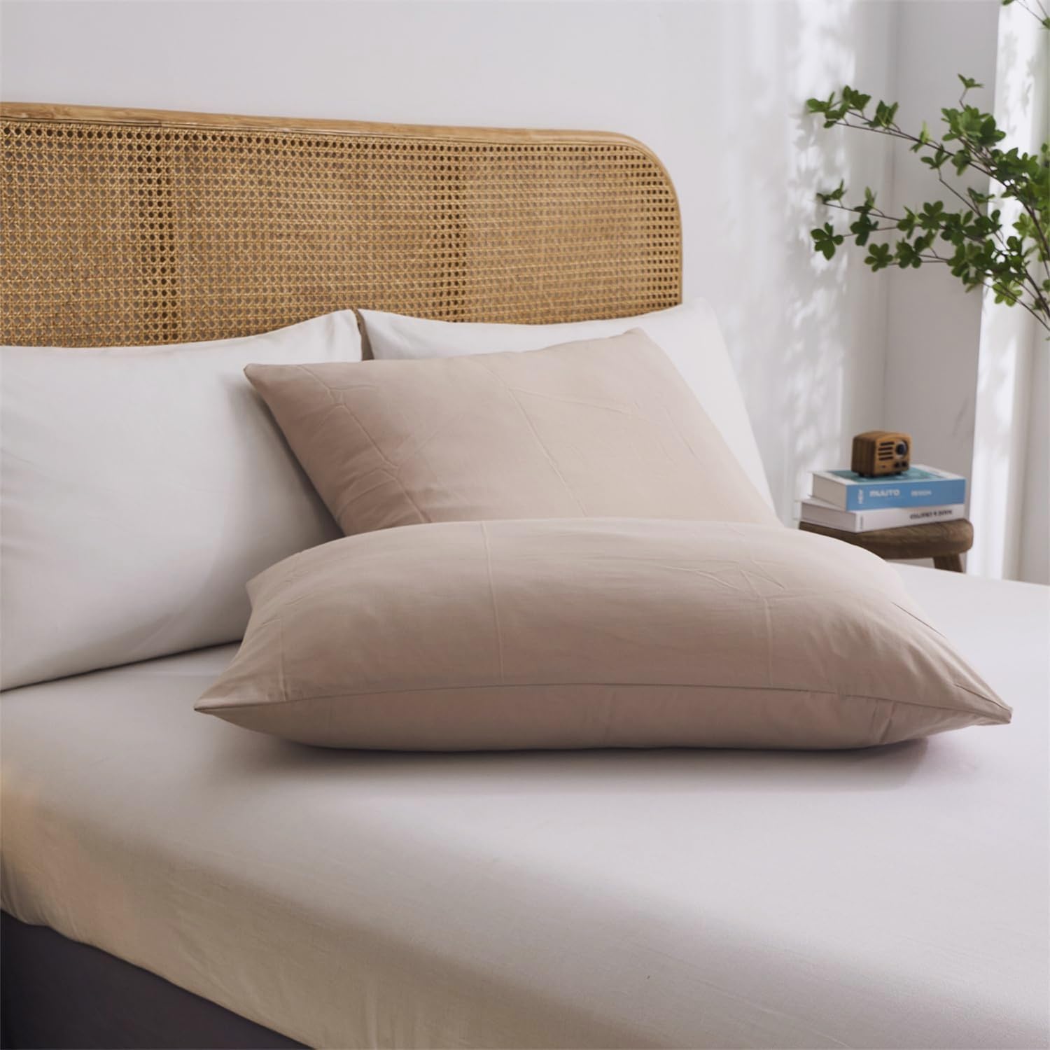 Gezu Parure da letto in cotone, 200 x 200 cm, color crema, marrone, cachi, cotone, certificazione Oeko-TEX include copripiumino in cotone 200 x 200 cm, morbido biancheria da letto con 2 federe 65 x 65