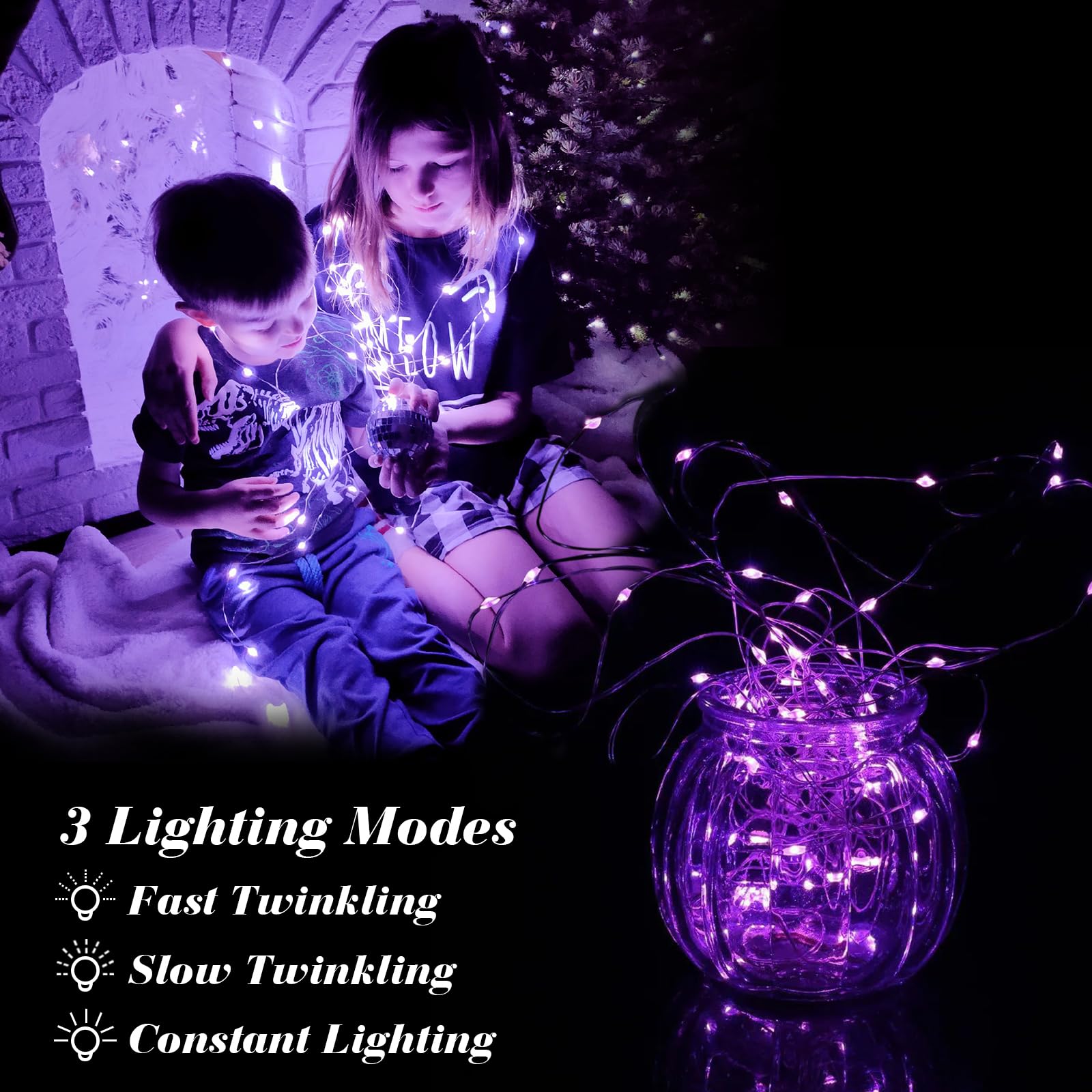 Paquete de 12 luces de hadas que funcionan con pilas, cadena de luces de 7 pies, 20 mini luces LED de alambre plateado para bricolaje, fiestas, bodas, dormitorio, decoración de Navidad (morado)