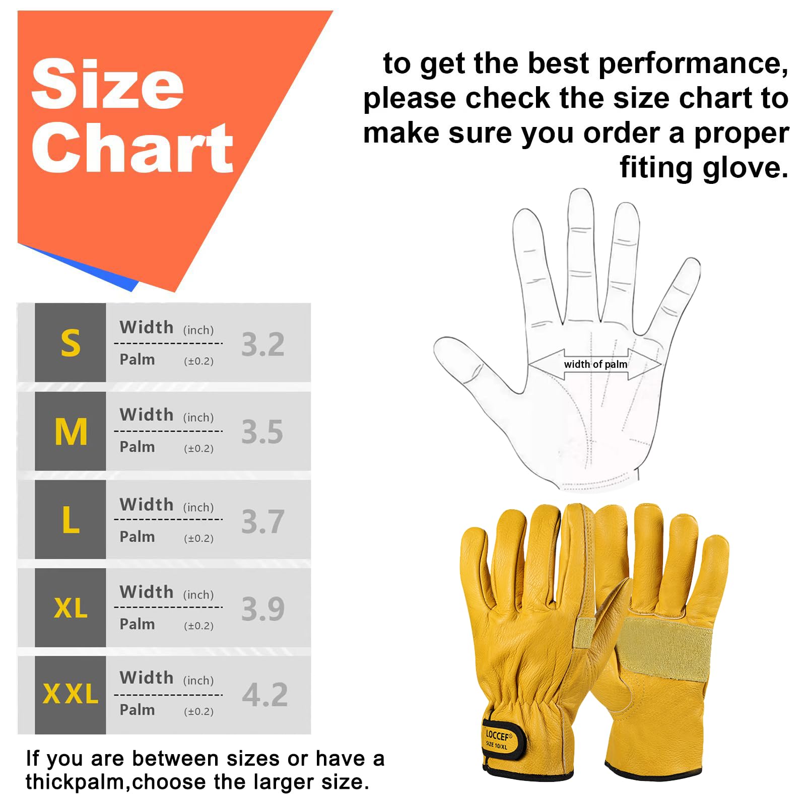 LOCCEF 2 pares de guantes de trabajo de cuero para hombres y mujeres, guantes de cuero vacuno, guantes de trabajo utilitarios (amarillo, 11/XXL)